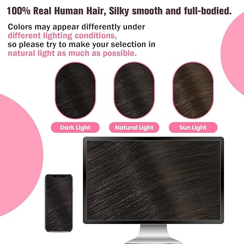 Miniatura 9 de Aison Extensiones de cabello humano con cinta color marrón oscuro, 14 pulgadas, 1.06 onzas, 20 unidades por paquete, extensiones de cabello humano