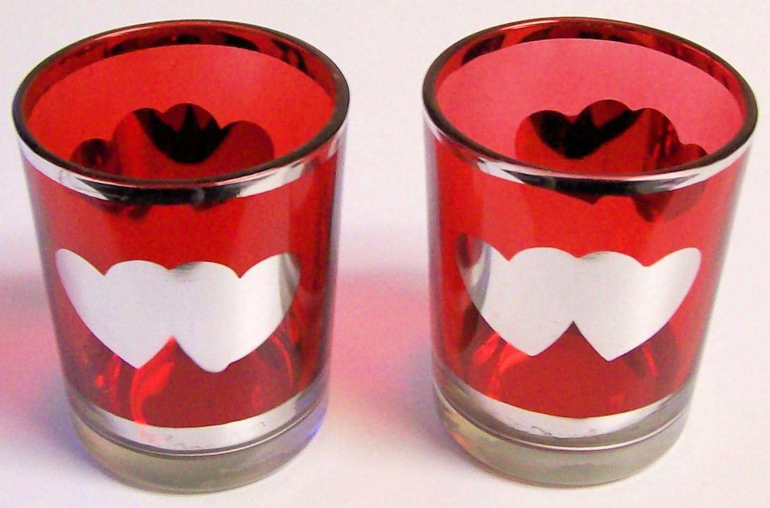 Valentines Day Red Glass with Hearts Votive Candle Holder