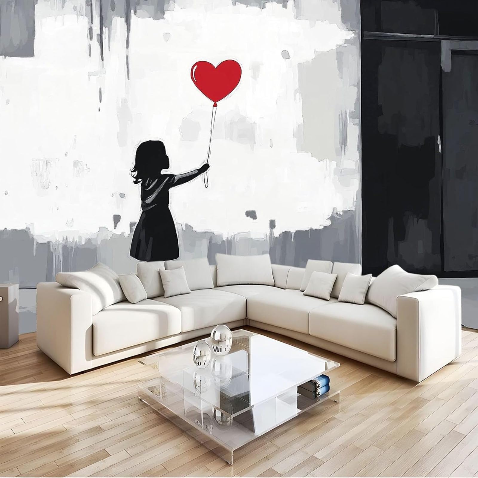 Papier peint photo petite fille et ballons decoratif pour chambre enfant et salon