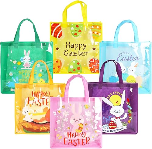 Miniatura 8 de 8 bolsas de caza de huevos de Pascua, conejito de Pascua, zanahoria, huevos de pollito con asas, bolsas de regalo de Pascua, suministros para fiesta
