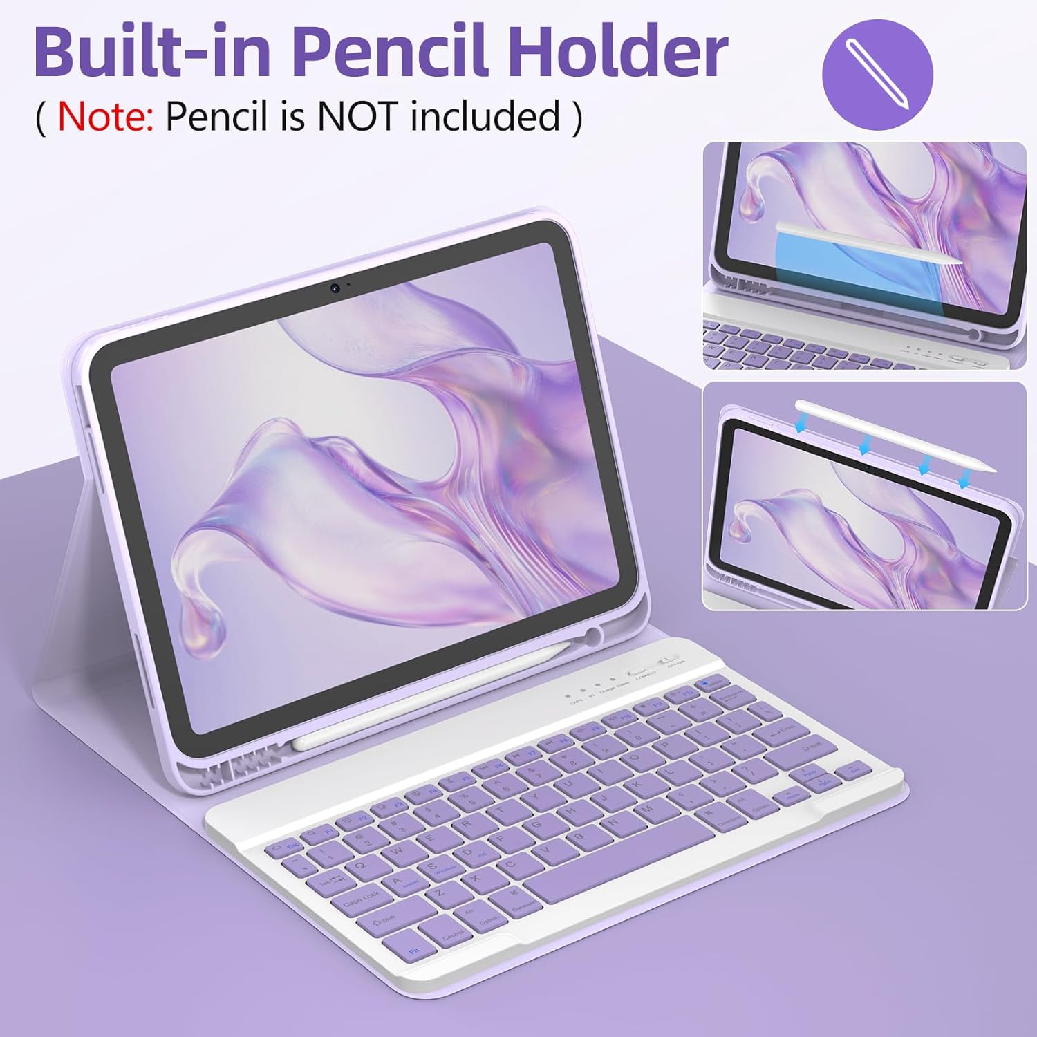 KBCASE for iPad Air 11 inch (M4/M3/M2) 2026/2025/2024 Case with Keyboard, Keyboard Case for iPad Air 5th/4th Gen/for iPad Pro 11 2018, Detachable Wireless Keyboard, with Pencil Holder(Purple)