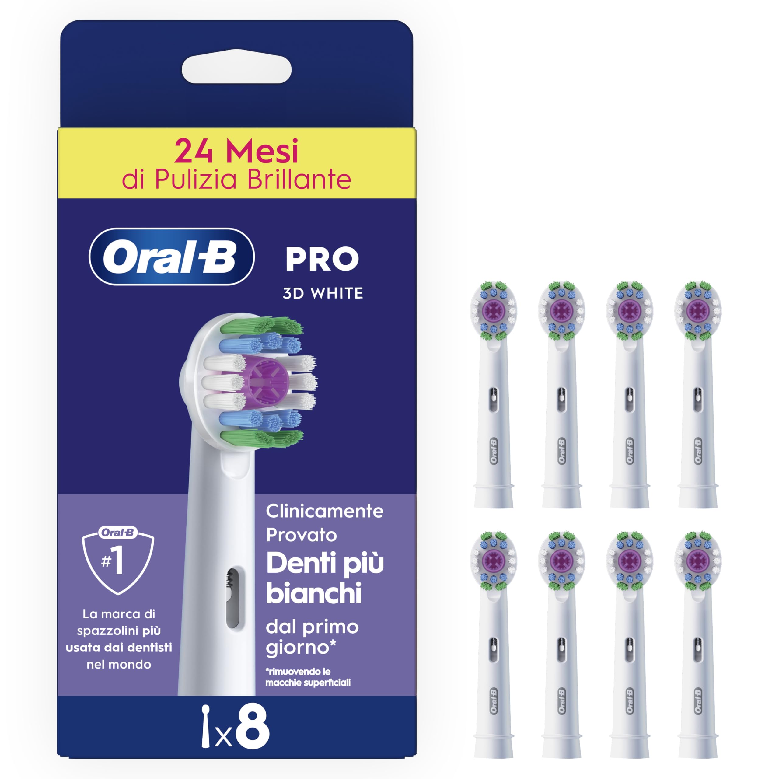 Oral-B Testine di Ricambio Pro, 3D White, Bianche, 8 Ricambi