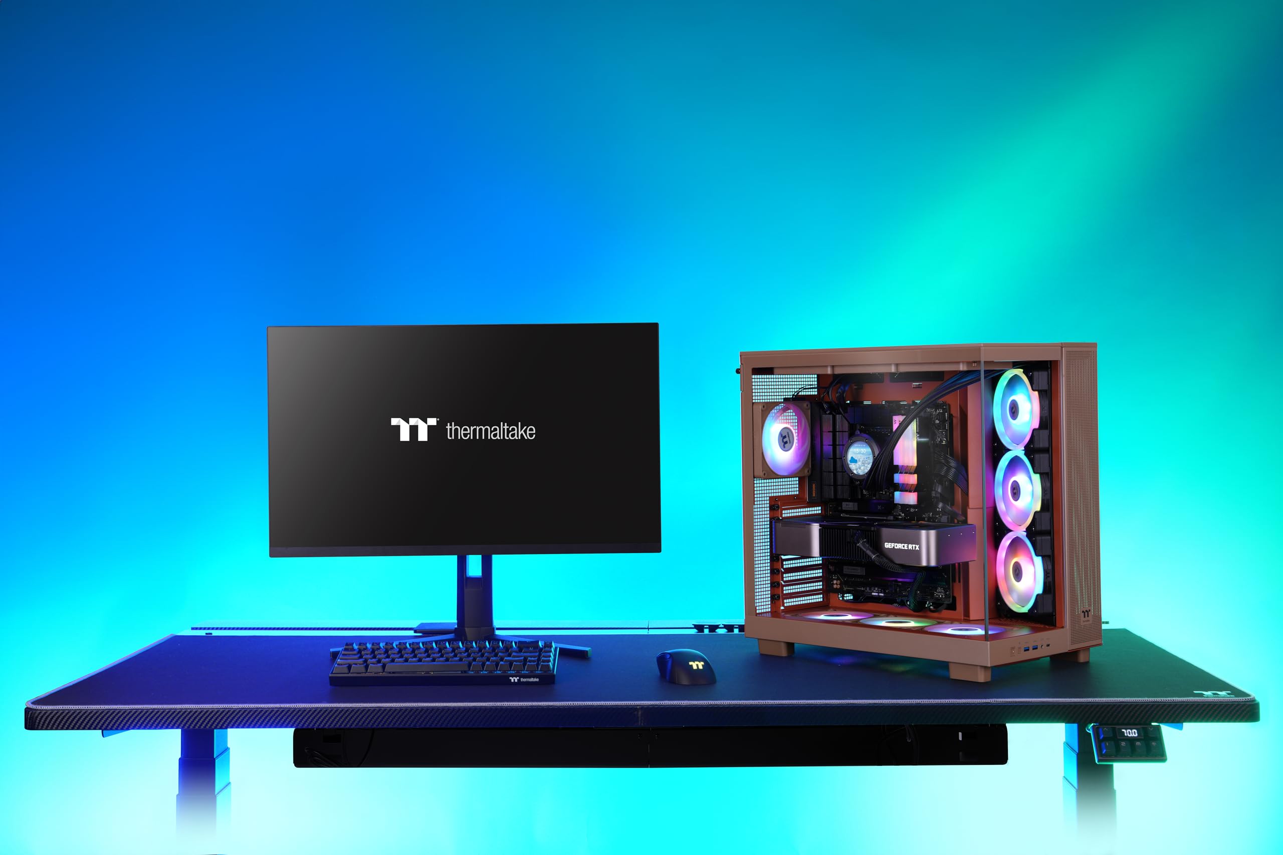 Thermaltake View 380 XL TG ARGB Boîtier PC Moyen Tour Double Chambre | Support Cartes Mères Connecteurs Cachés, 4 Ventilateurs ARGB Inclus, Support Double Radiateur 360mm | Gravel Sand