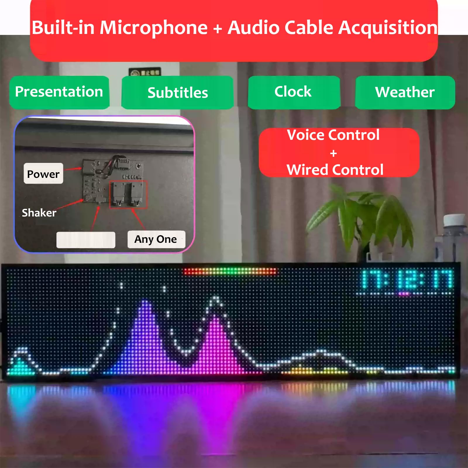 Analizzatore musicale, display ritmo musicale dinamico con telecomando senza fili, 36 modalità di visualizzazione, microfono integrato e cavo audio per casa, feste ed eventi musicali