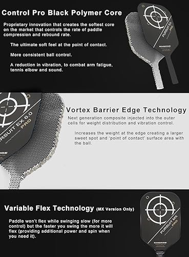 Miniatura 5 de Engage Pursuit Pro MX 6.0 Paleta de pickleball - Forma alargada, cara de fibra de carbono Toray T700 sin procesar, núcleo de control Pro "negro" de