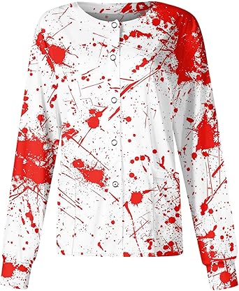 Printed Scrub Jackets for Woman Print Long Sleeve Plus Size Womens Scrubs for Women Nursing Jacket with Pockets