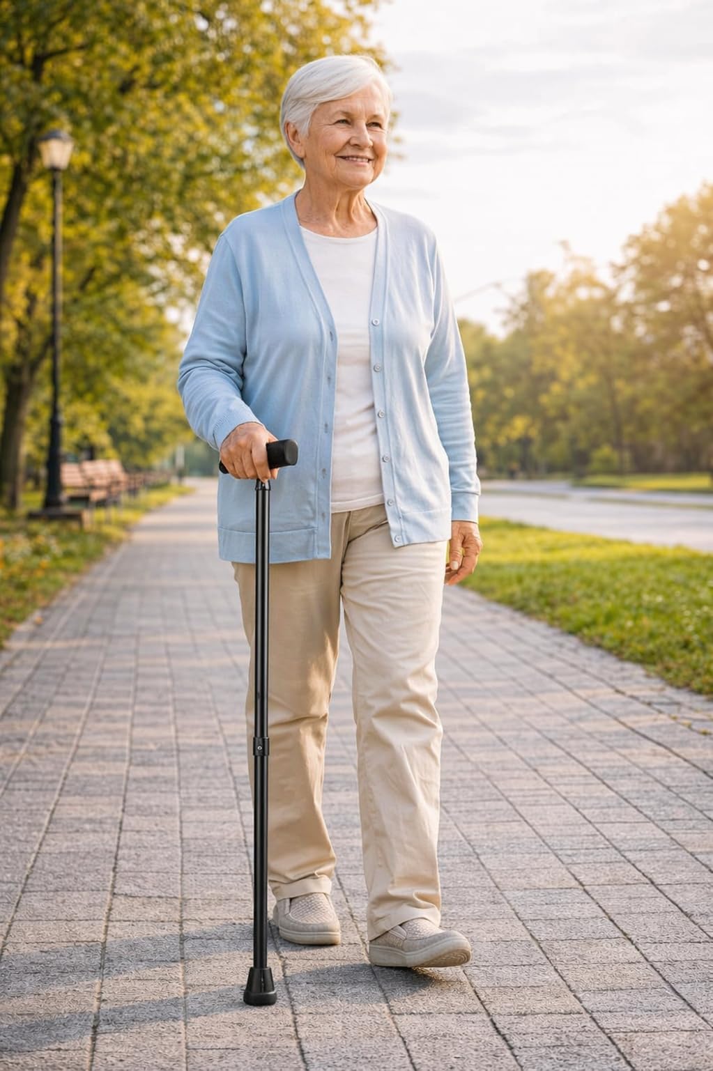 Bastone da Passeggio Regolabile in Lega d'Alluminio, Leggero, Nero, per Uomo e Donna