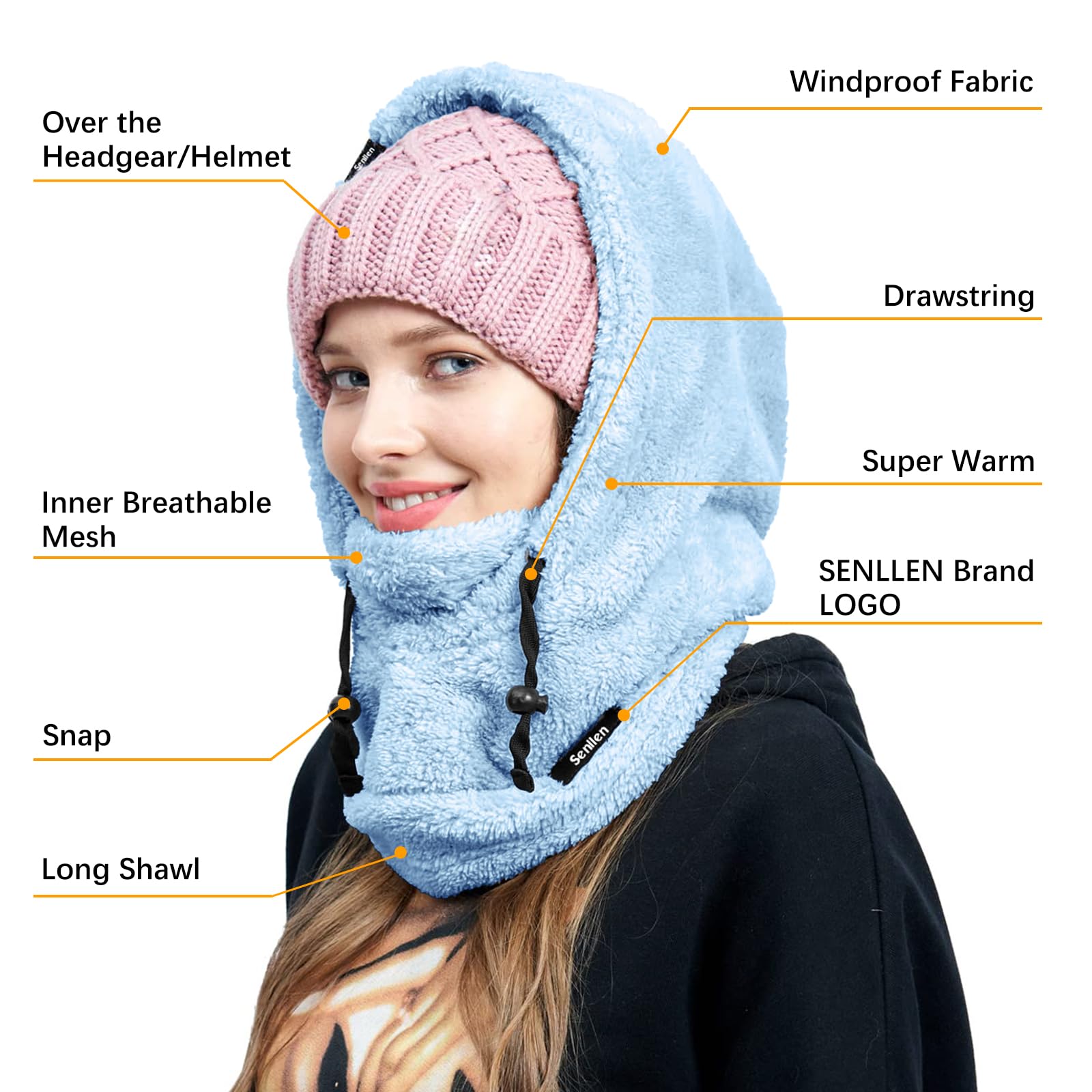 Senllen Balaclava Cold Weather Fleece Windproof Ski Mask Winter Breathable Thermal Face Mask Neck Warmer Scarf Helmet Hood