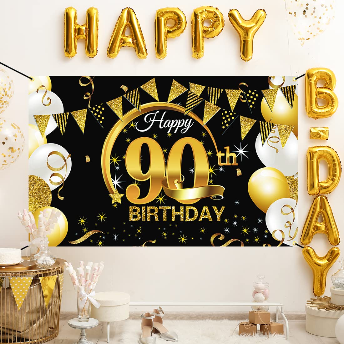 Buon 90 ° Compleanno Fotografia Sfondo banner 90 Decorazioni Festa di Compleanno Forniture Oro Rosa Sfondo banner Poster
