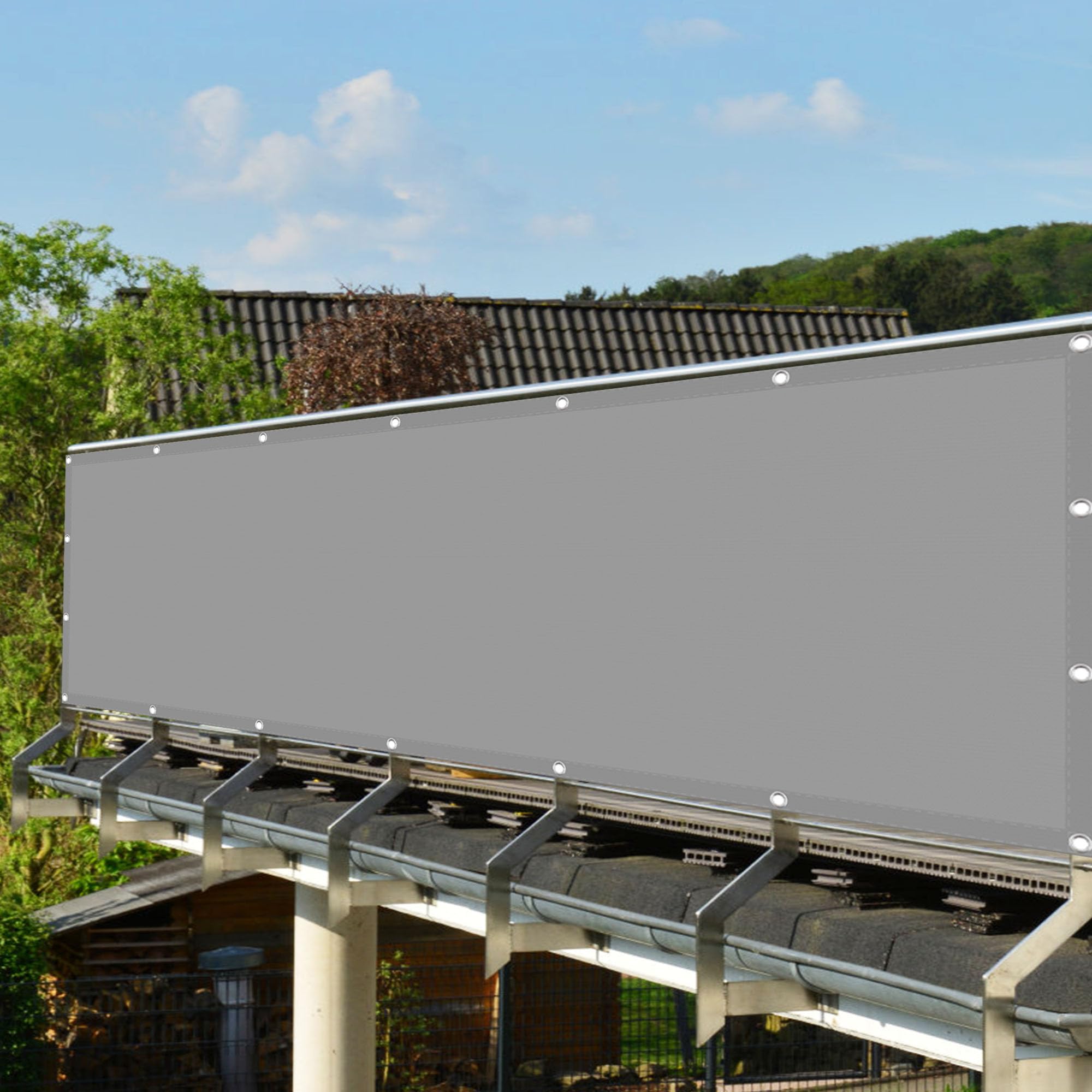 Toile de jardin et balcon imperméable gris clair 170x450 cm pour terrasse ombragée