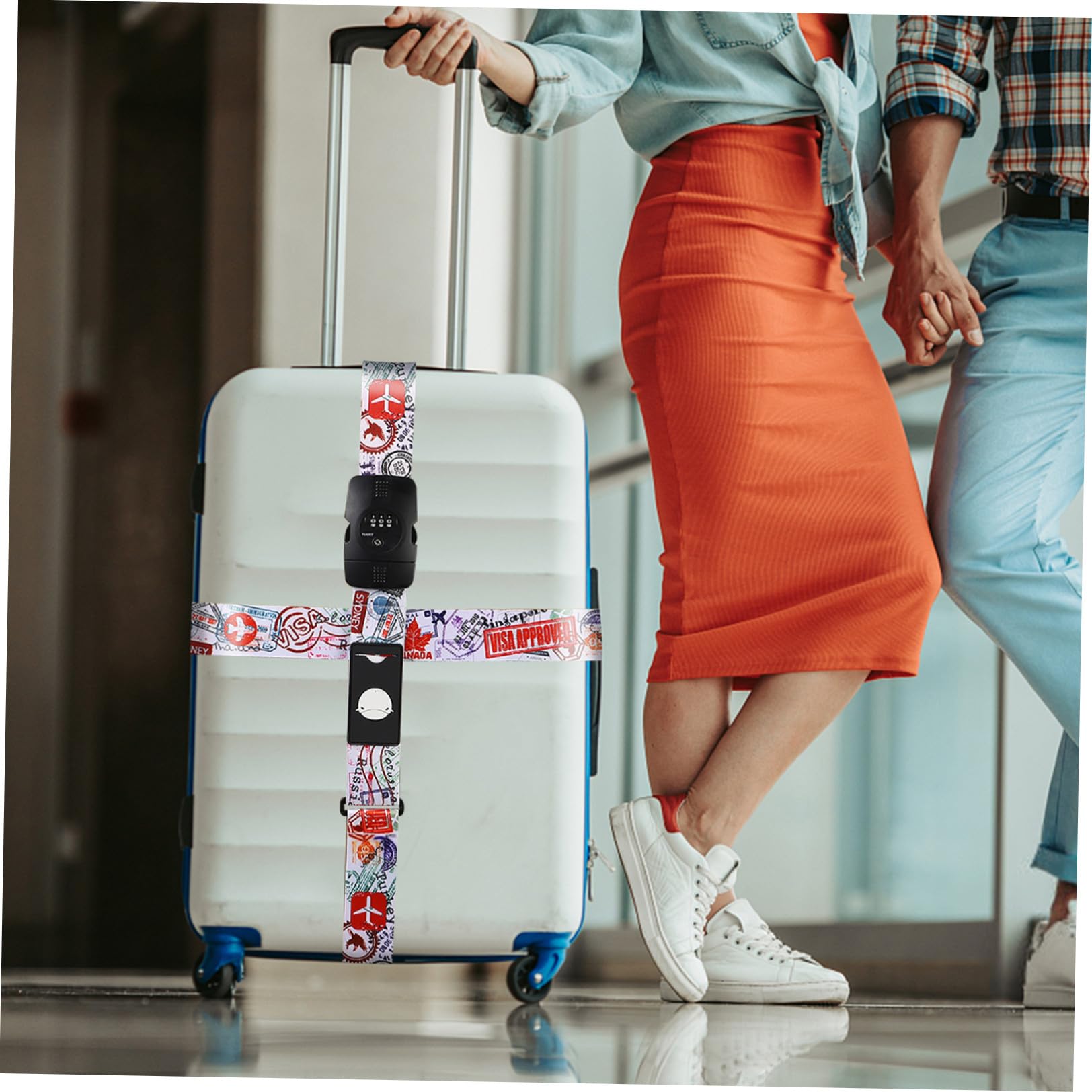 Verstellbarer Koffer Packgurt Kreuz Design aus Strapazierfähigem Polyester mit TSA Sicherheitsschloss 2 Stück für Sicheres Reisegepäck