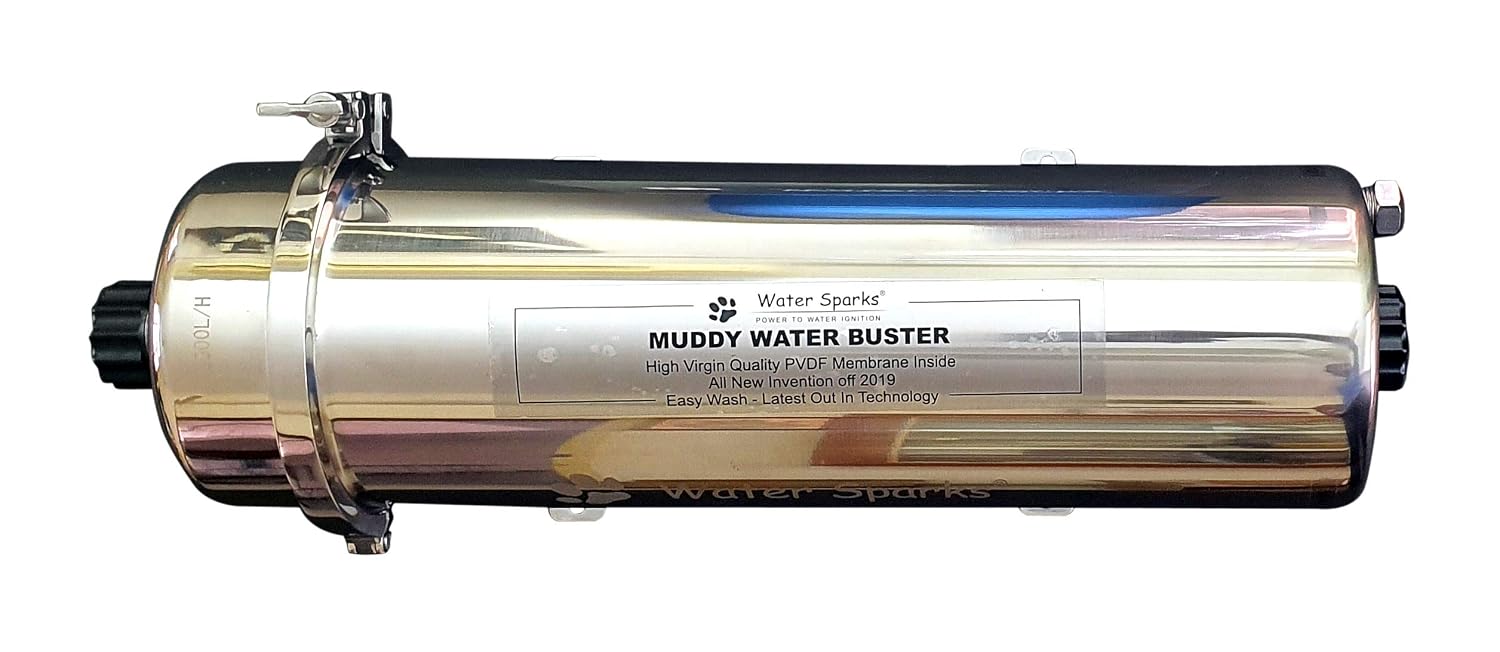 WaterSparks® Muddy Water Buster Fat Man 3500 LPD Whole House Water Filter | PVDF Ultra Filtration 0.01 Micron | SS 304 Sta...