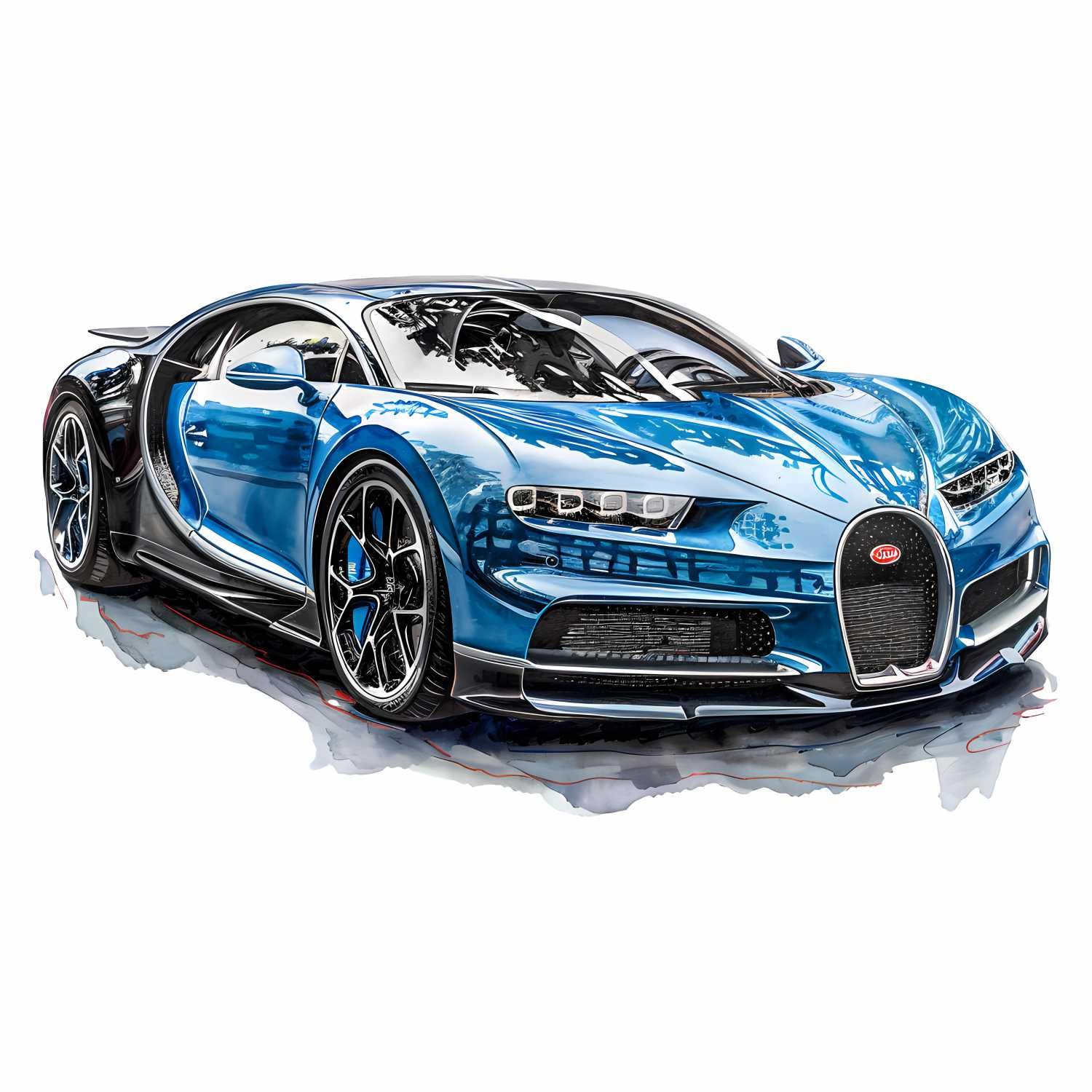 Sport Racing Car Sticker for Kids - Blue Bugatti Style Supercar Cartoon Wall Sticker Self Adhesive Sticker 28 X 60 cm (Pack of 1)-picture-21