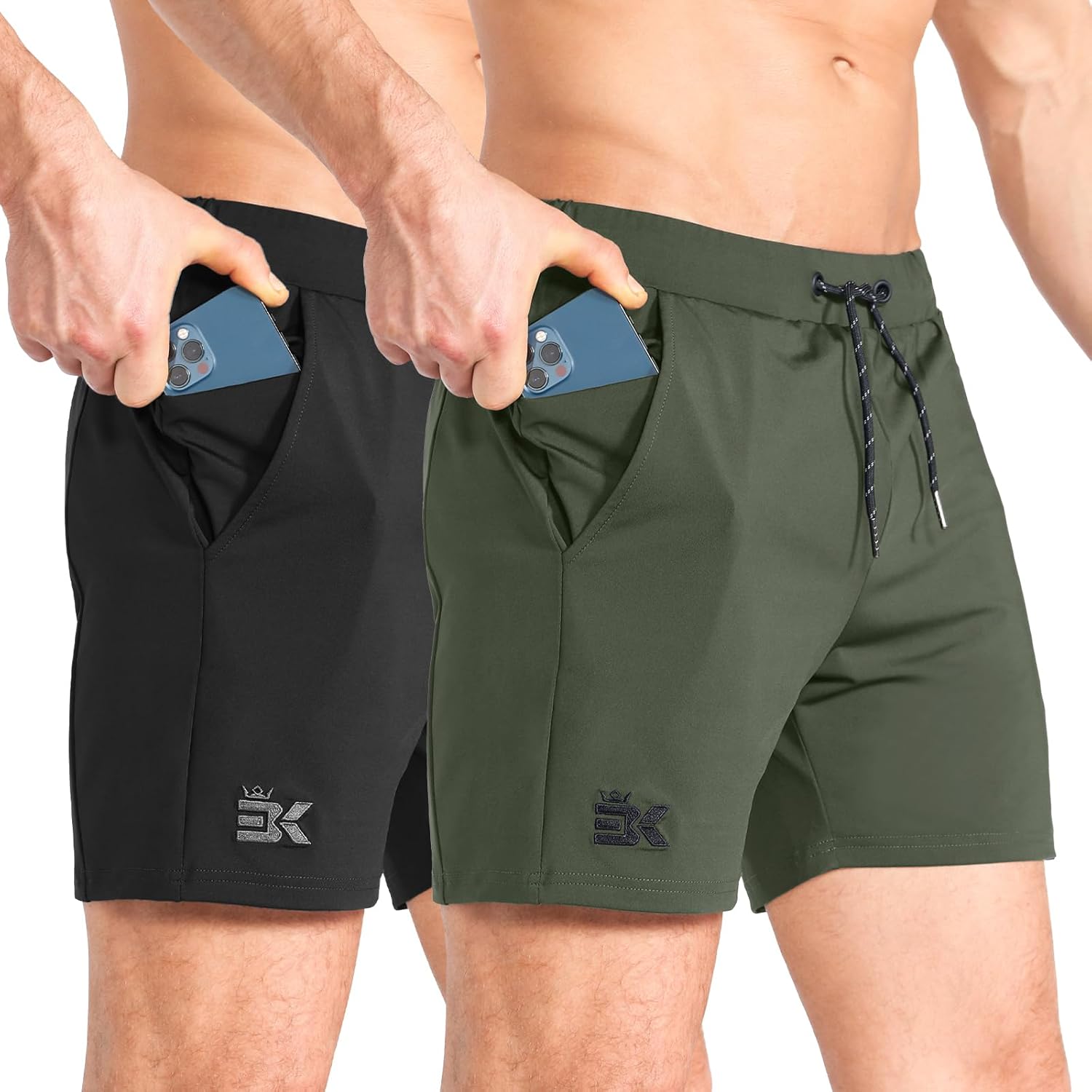 BROKIG Men's Lightweight Gym Shorts with Zip Pocket,Stretch Fitted Quick Dry Athletic Shorts Men for Workout Exercise