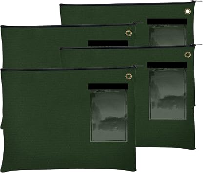 BankSupplies Canvas Zipper Bags | 14W x 11H | Set of 4 | Large Storage Bags | Grommet for Zip Tie & Padlock | 5W x 3H Framed Cardholder | Zipper Closure | Bank Bags