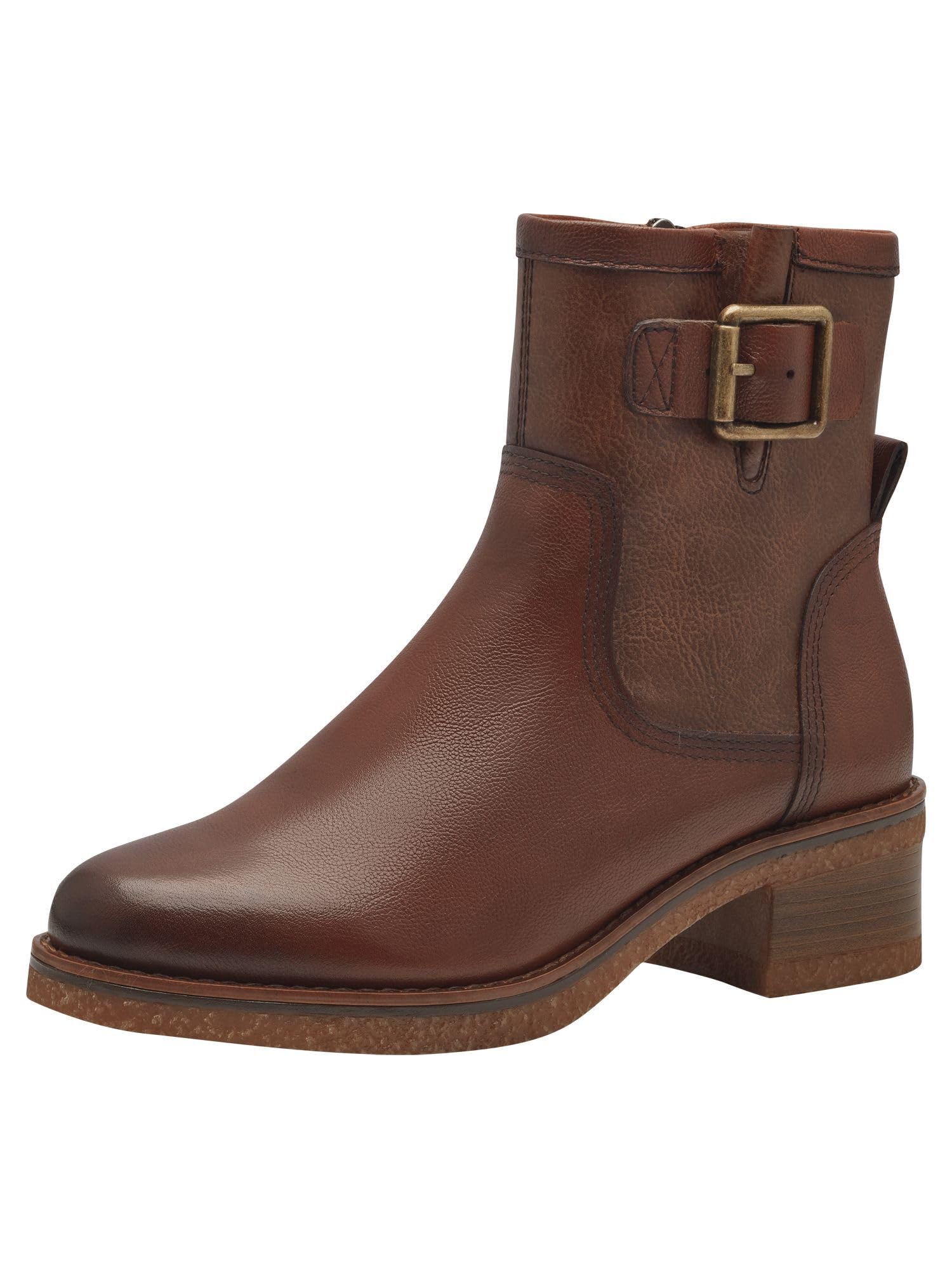MARCO TOZZI Ladies Leather Lined Zip Up Ankle Boots, Cognac, 8 UK