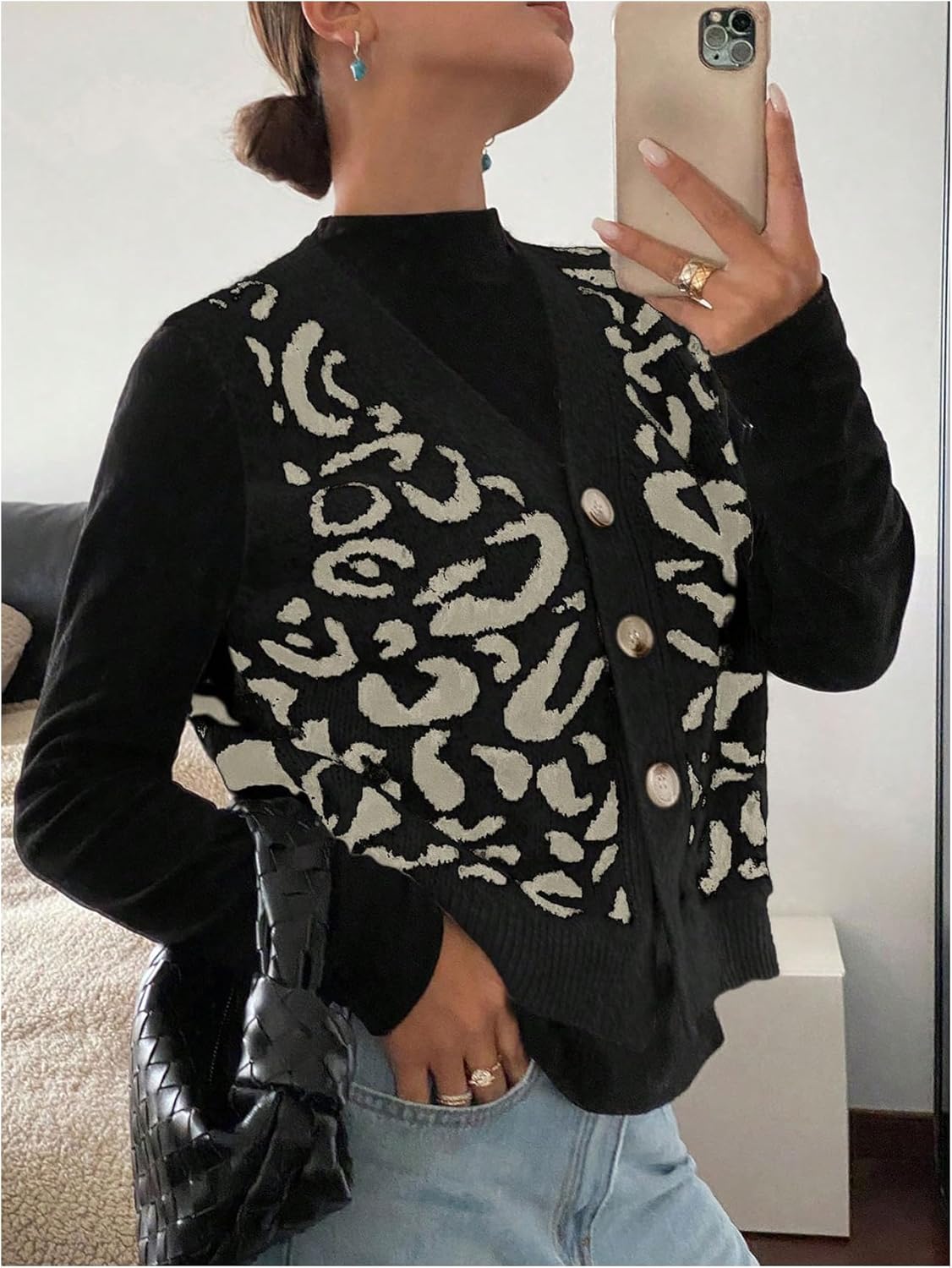 GORGLITTER Women's Leopard Button Up Sweater Vest Cheetah Print Sleeveless Office Knit Trendy Vests Top - Image 3