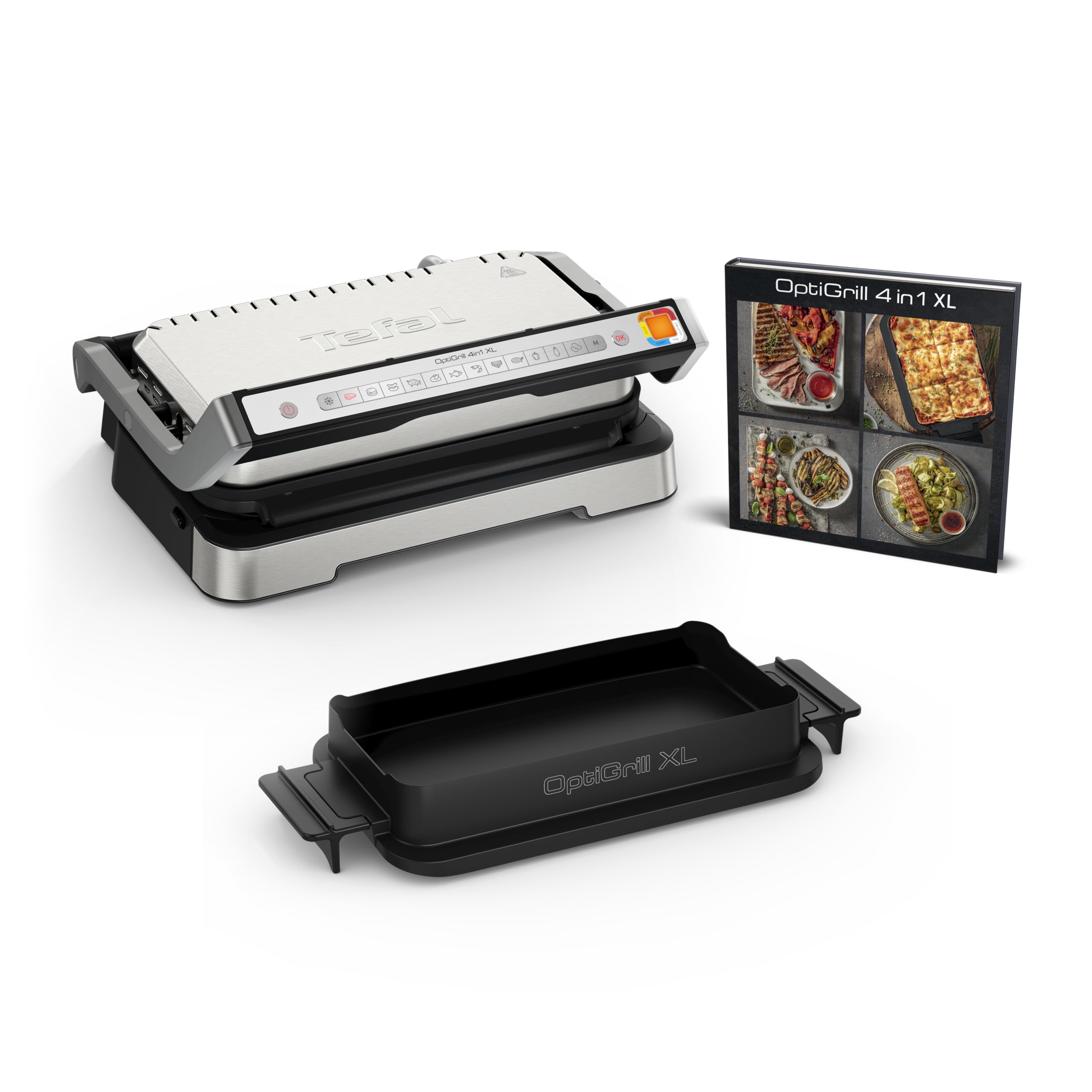 Tefal OptiGrill GC784D10 - Parrilla de contacto 4 en 1 XL con bandeja para horno, plegable, 12 programas, indicador de nivel de cocción, parrilla eléctrica, horno
