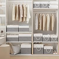 Vista 2 de Yawinhe Cesta de almacenamiento plegable, paquete de 3, cubos grandes de tela con asa de cuerda, utilizada para organizar estantes, armarios, ropa