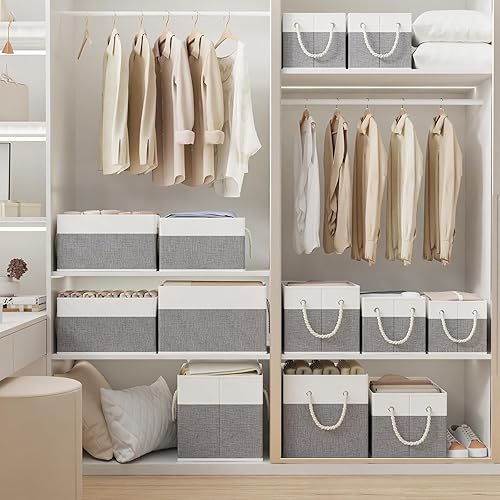 Miniatura 2 de Yawinhe Cesta de almacenamiento plegable de 5 unidades, contenedores de almacenamiento de tela con asa de cuerda, utilizados para organizar