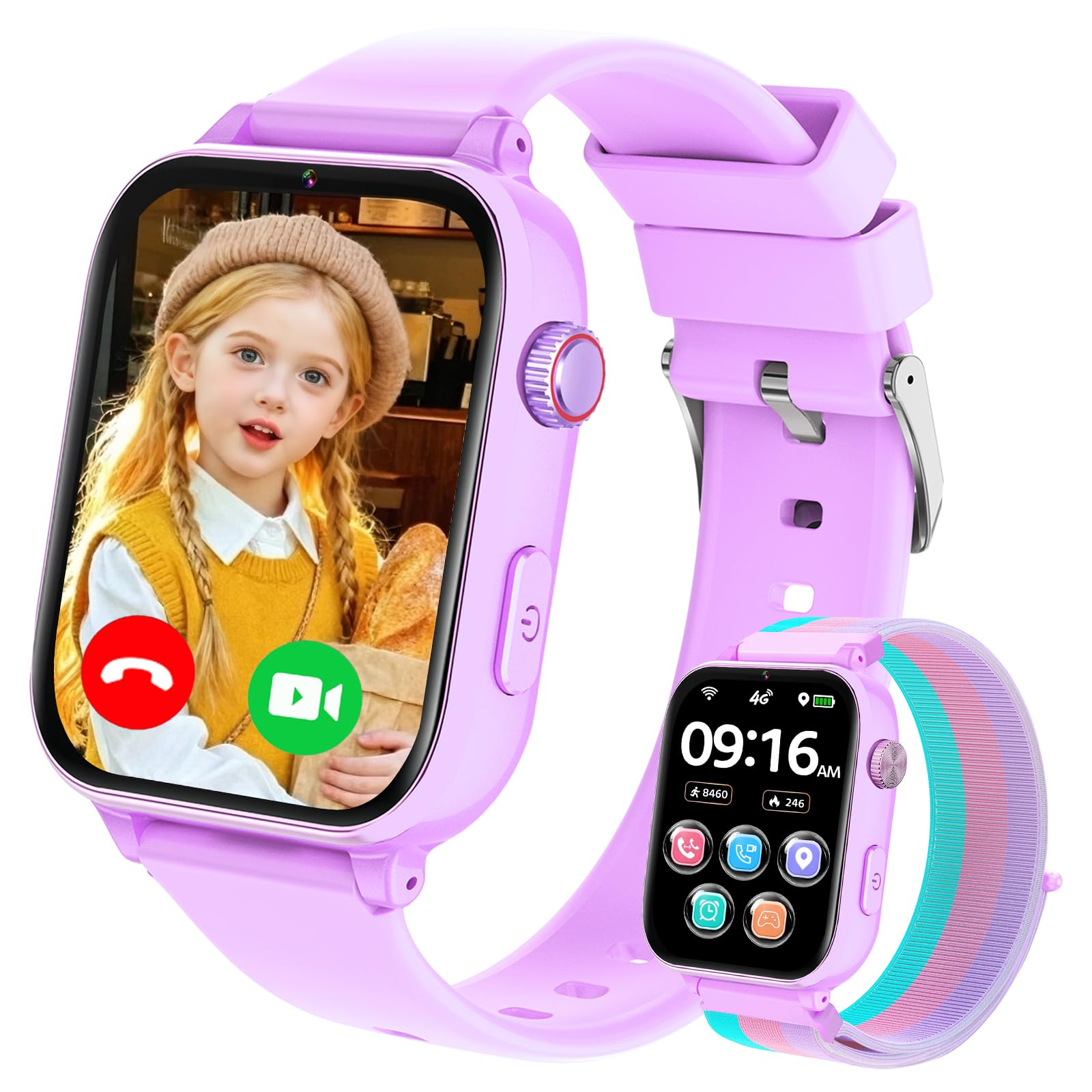4G Smartwatch Bambini GPS, Orologio Smartwatch per Bambino Bambina con Telefono, Videochiamata Chat Vocale Contapassi Camera Modalità Classe, Smart Watch Ragazza e Ragazzo 4-12 Anni (Lavanda-S2)