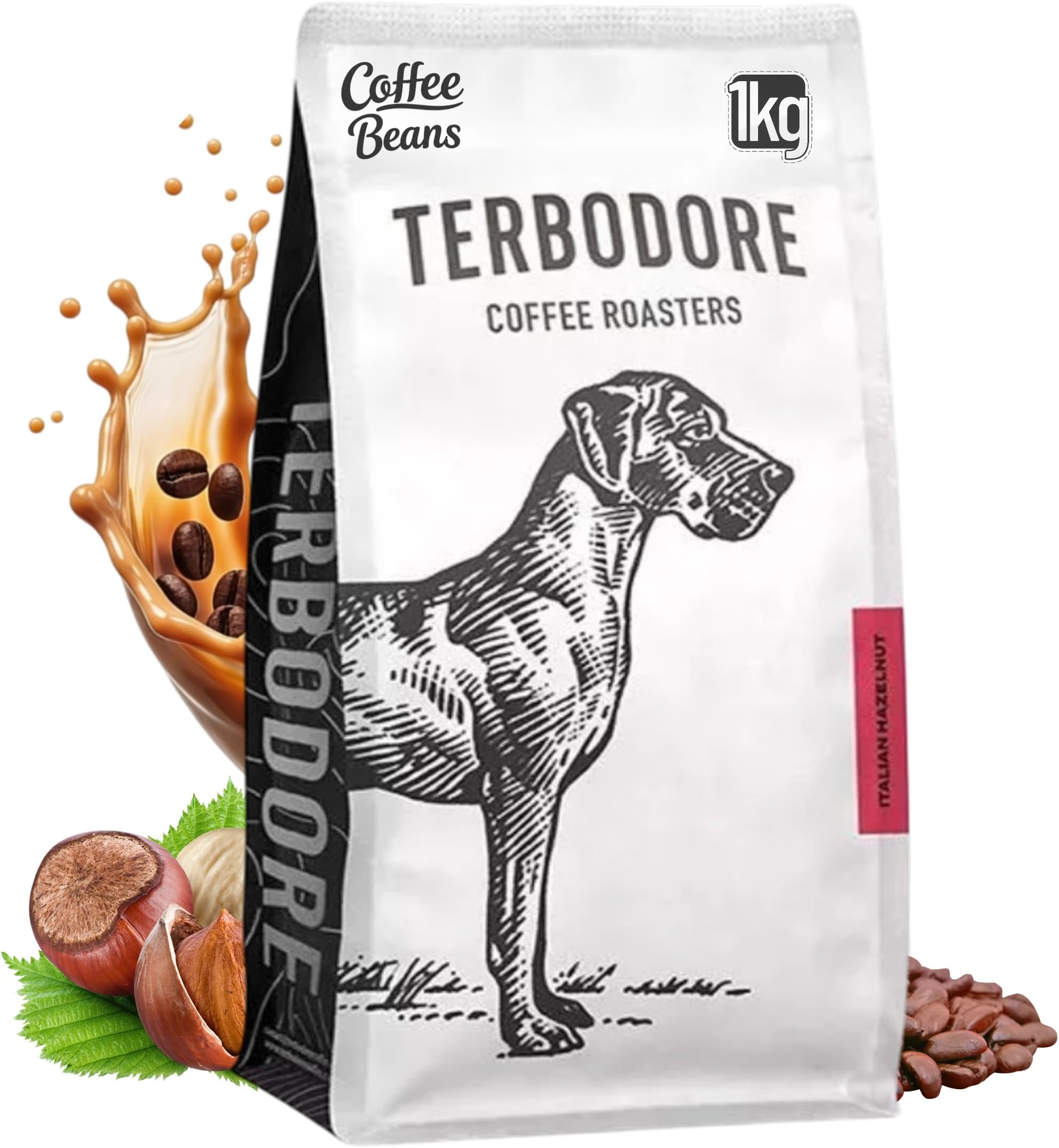 Terbodore | Italian Hazelnut Coffee Beans | 1kg Bag | Delicious Nut Flavoured Bean | Subtle Nutty Aroma | Premium Grade Whole Bean | Medium Roast | Home or Cafe | Hazelnut Coffee Beans