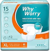 WhyWorry Adult Nappies for Women and Men, Disposable Adult Diapers for Incontinence with Overnight Absorbency, Odor Control, Unisex, XLarge, 15 Count