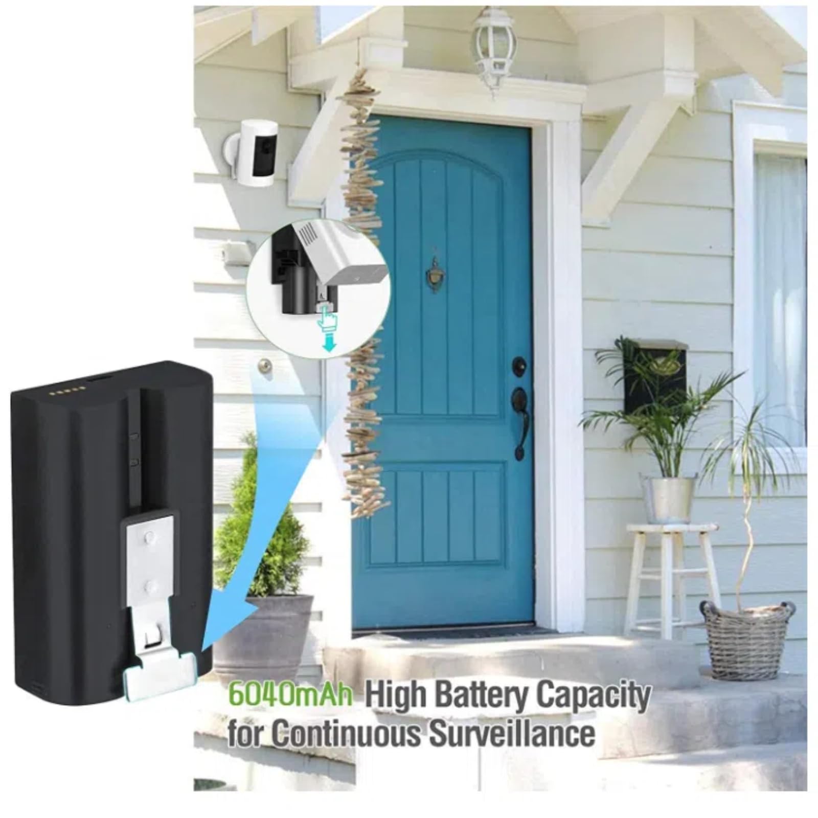 6040mAh Batterie de Remplacement Avec Station de Charge pour Ring Doorbell Caméra 2/3/4, Caméra Spotlight et Caméra Stick Up, Batterie Lithium-ion Rechargeable Caméra (2 batteries + station de charge)