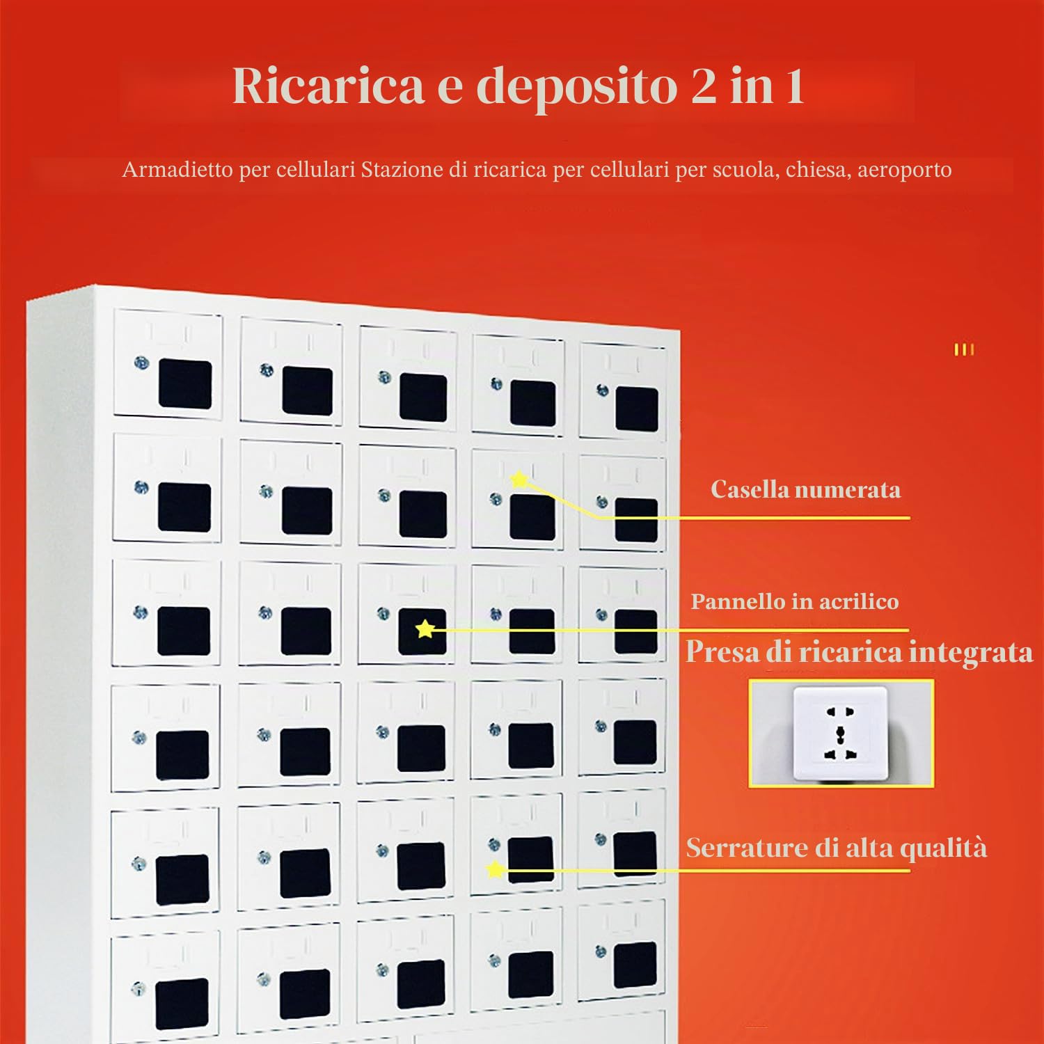 Armadietto per Telefono Cellulare in Acciaio - Stazione di Ricarica Portatile per Telefono Cellulare per Scuola, dormitorio, Ufficio, Sala conferenze - Mobiletto per Ricarica telef