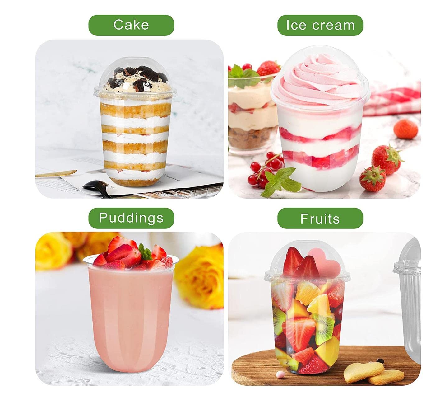 Buy FUFU Plastic Cups with Dome Lids Plastic Dessert Cups with Lids No