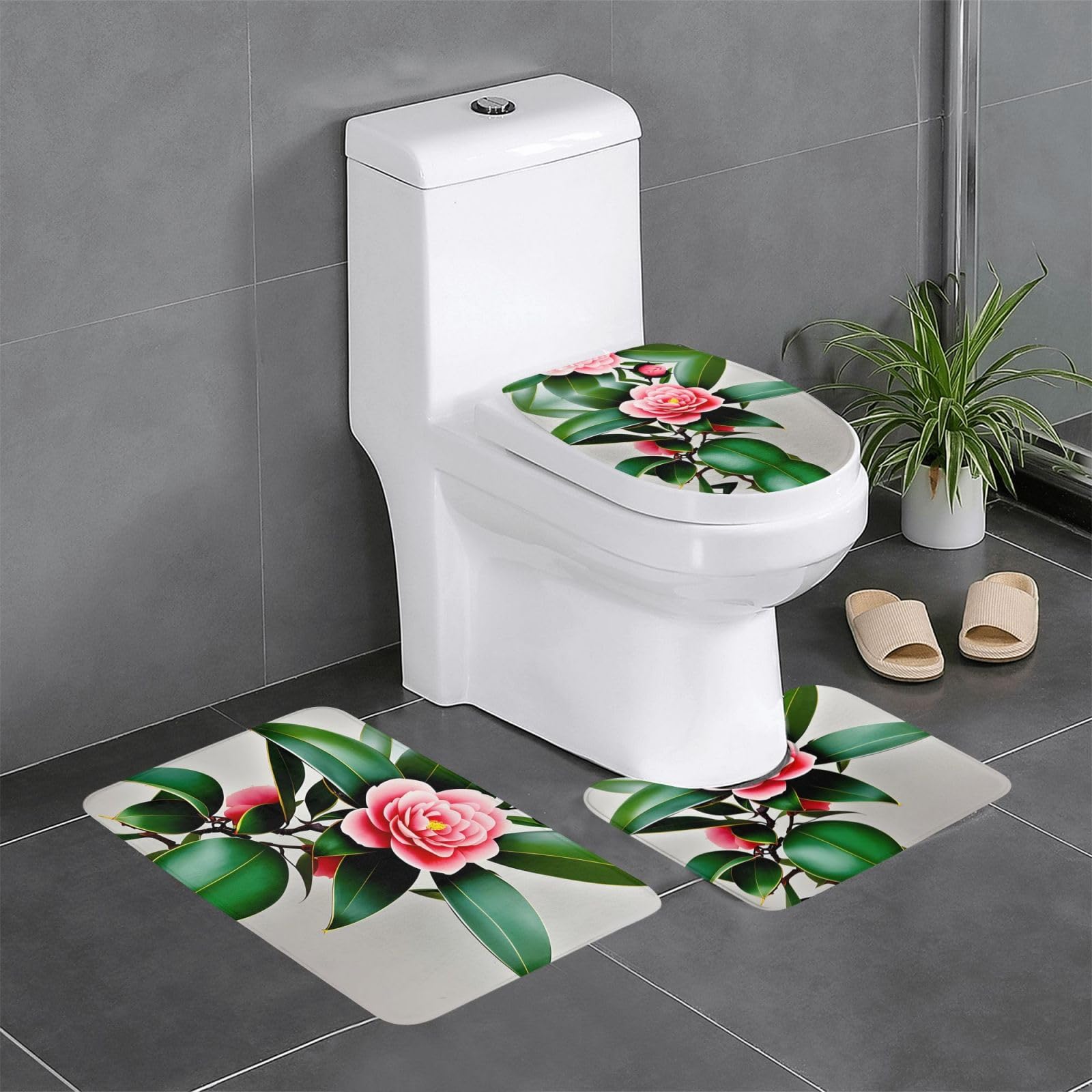 Tapis de salle de bain rectangulaire en U et O avec envers antidérapant WHJDPP