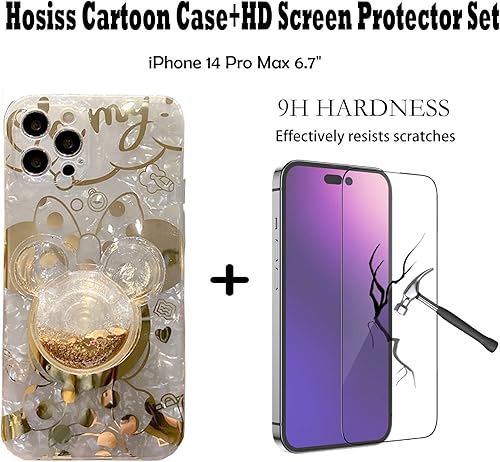Miniatura 8 de Hosiss Funda de dibujos animados para iPhone 12 Pro de 6.1 pulgadas con protector de pantalla HD, Mickey Mouse con correa de soporte de teléfono