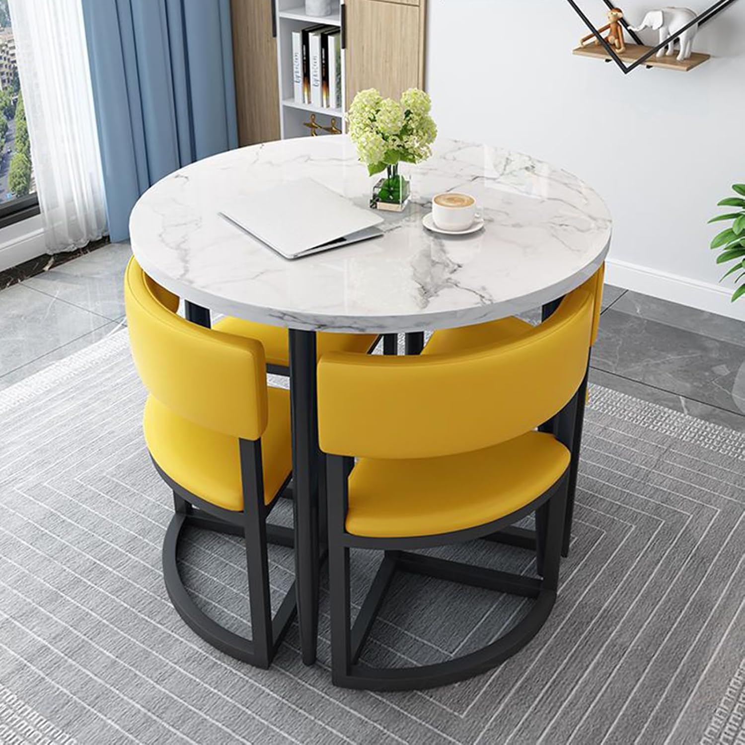 Modern Round Table and Chair Set Perfect for Office Reception Small Businesses Clubs and More Includes 4 Chairs for Meetings and Negotiations,Color6-80cm