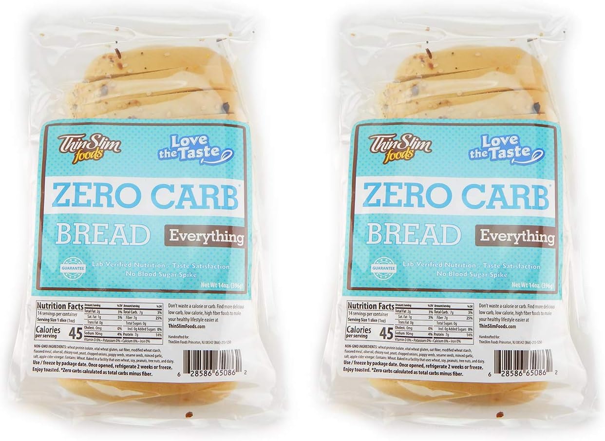 ThinSlim Foods Zero Net Carb Bread | Keto | Low Carb | 45 Calories Per Slice | - Everything Inside, 2 Pack