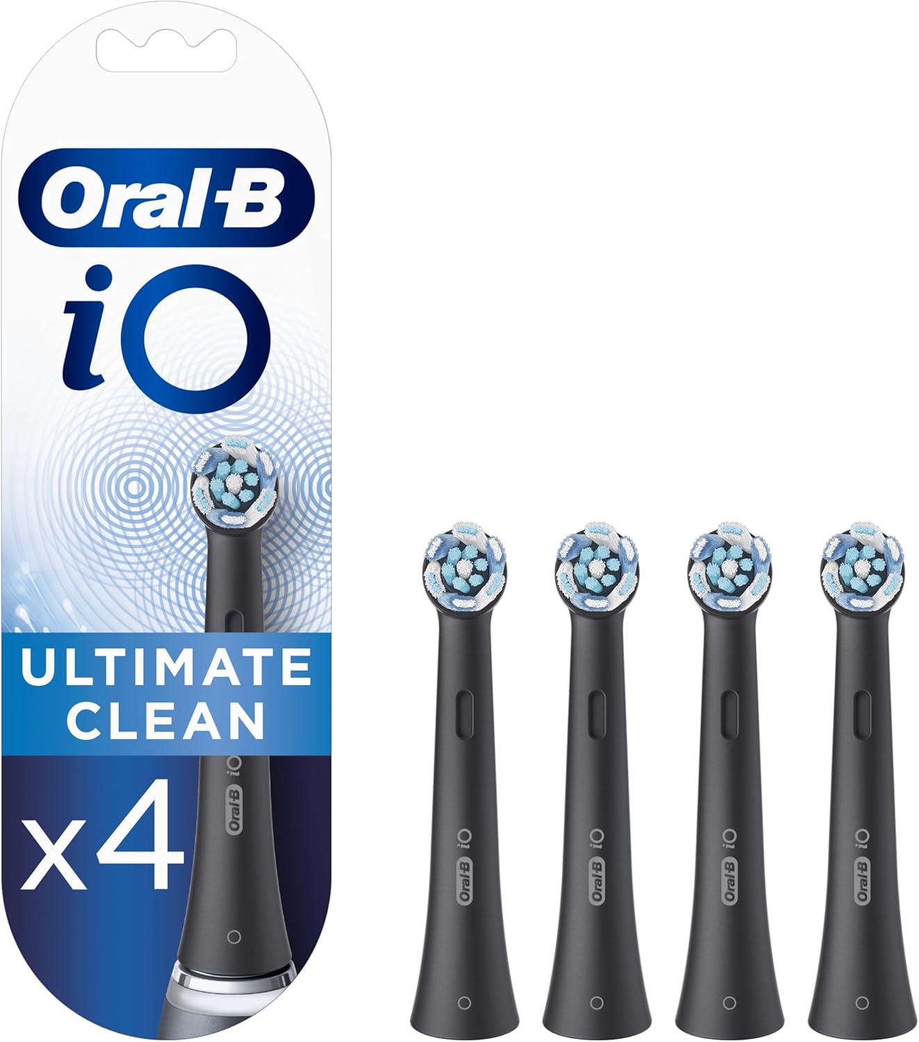 Oral-B iO Ultimate Clean Brossettes Noires – Lot de 4 embouts ronds pour brosse électrique magnétique, élimination de la plaque dès le 1er jour