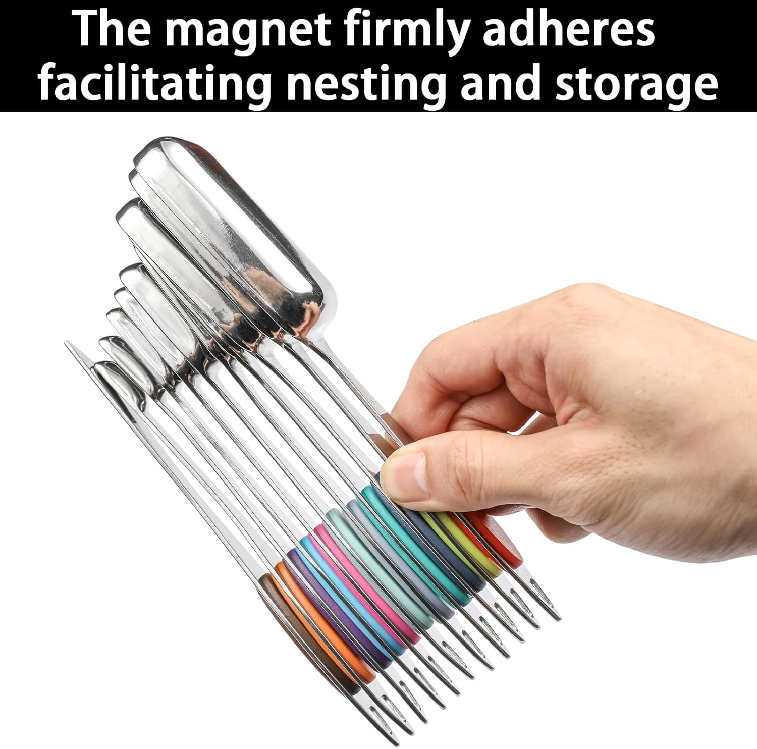Magnetic Measuring Spoons Set of 11 with Leveler, Measuring Spoons Stainless Steel Rectangular Metal Teaspoon for Dry & Liquid Ingredients (Colorful)