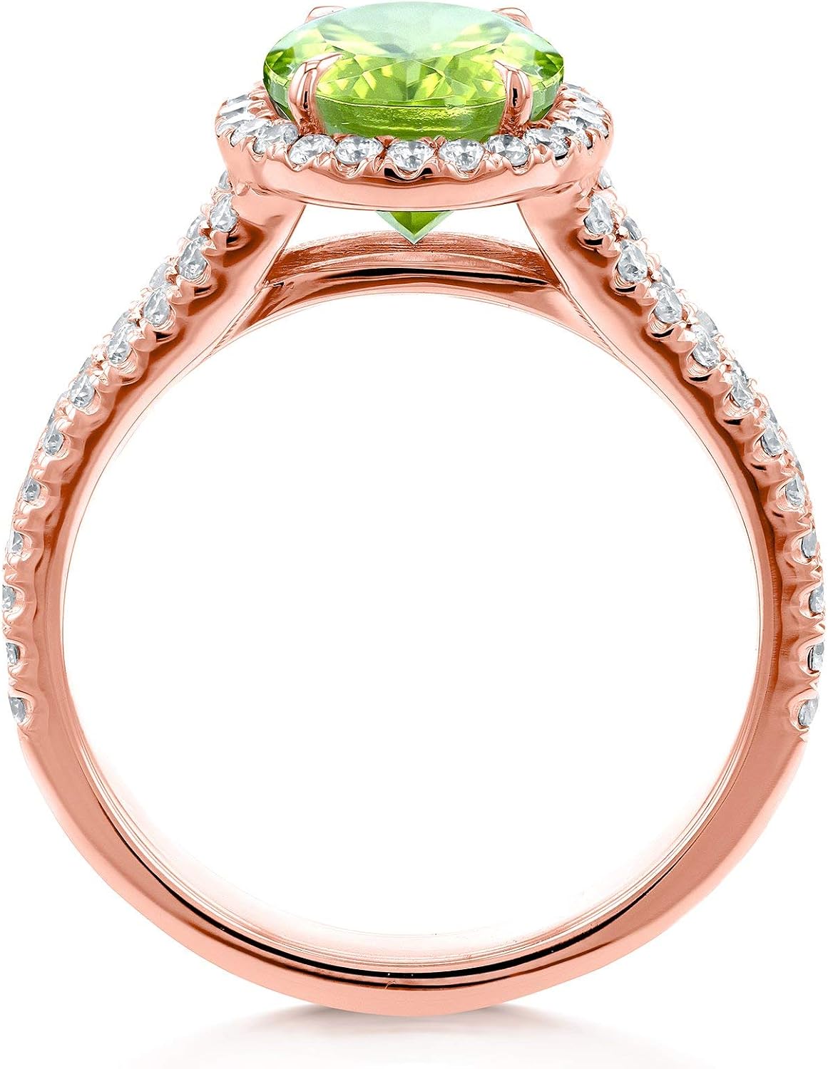Kobelli Oval Cut Green Peridot and Diamond Halo Split Shank Ring 3 Carats 14k Rose Gold