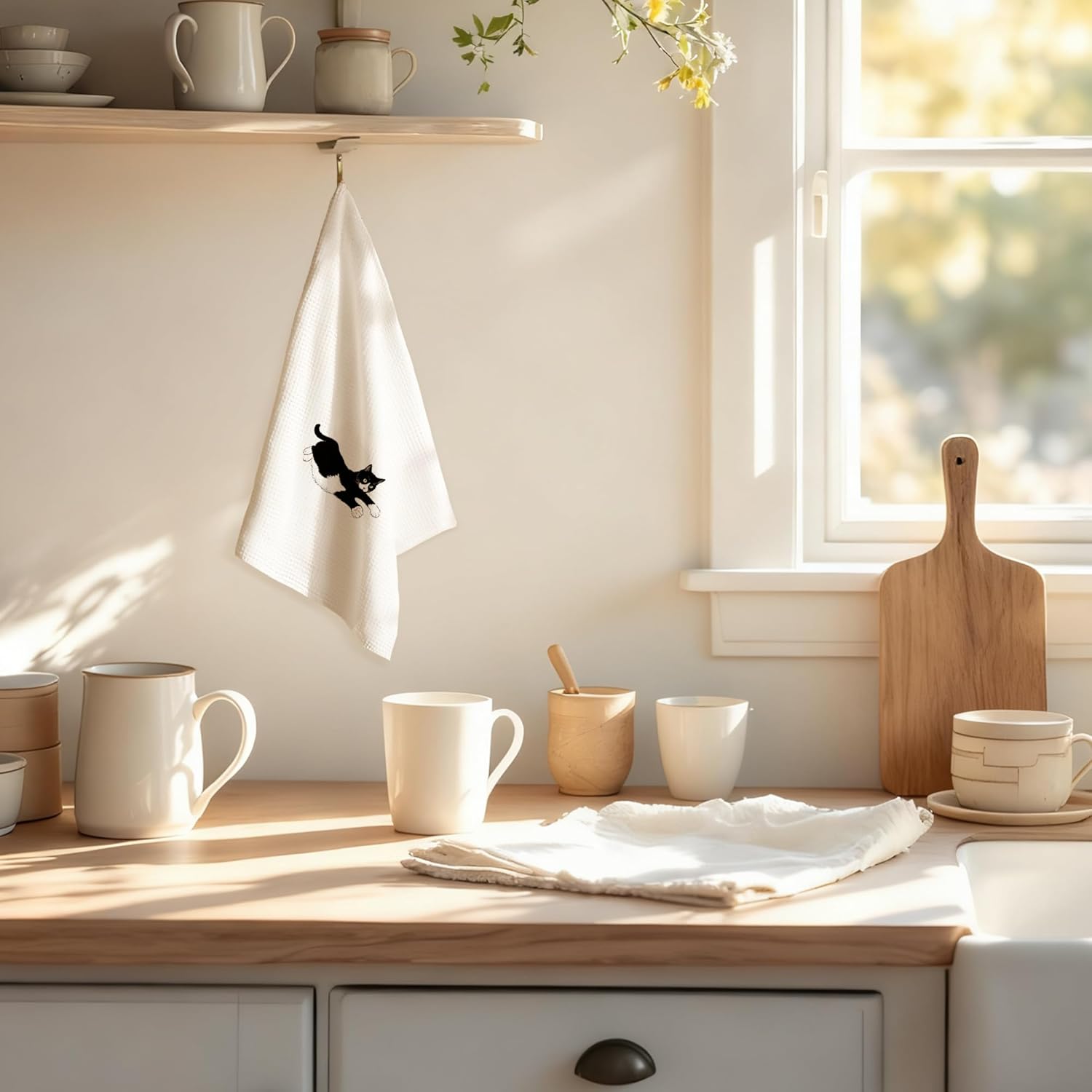 Funny Tuxedo Cat Gifts Kitchen Towels, Cat Lover Mom Lady Gifts Hand Towels for Bathroom Kitchen, Black and White Kitty Kitten Decorative Dish Towels Drying Cloth, 16x24 Inch Set of 2 - Image 2