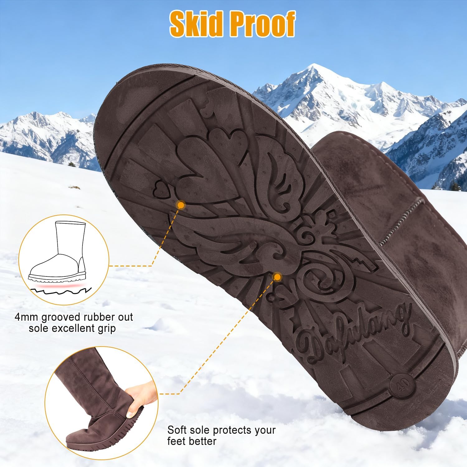 iMounTEK Winter Boots for Women - Faux Suede Water Resistant Snow Boots with Warm Fur Lined Comfort Mid Calf Booties