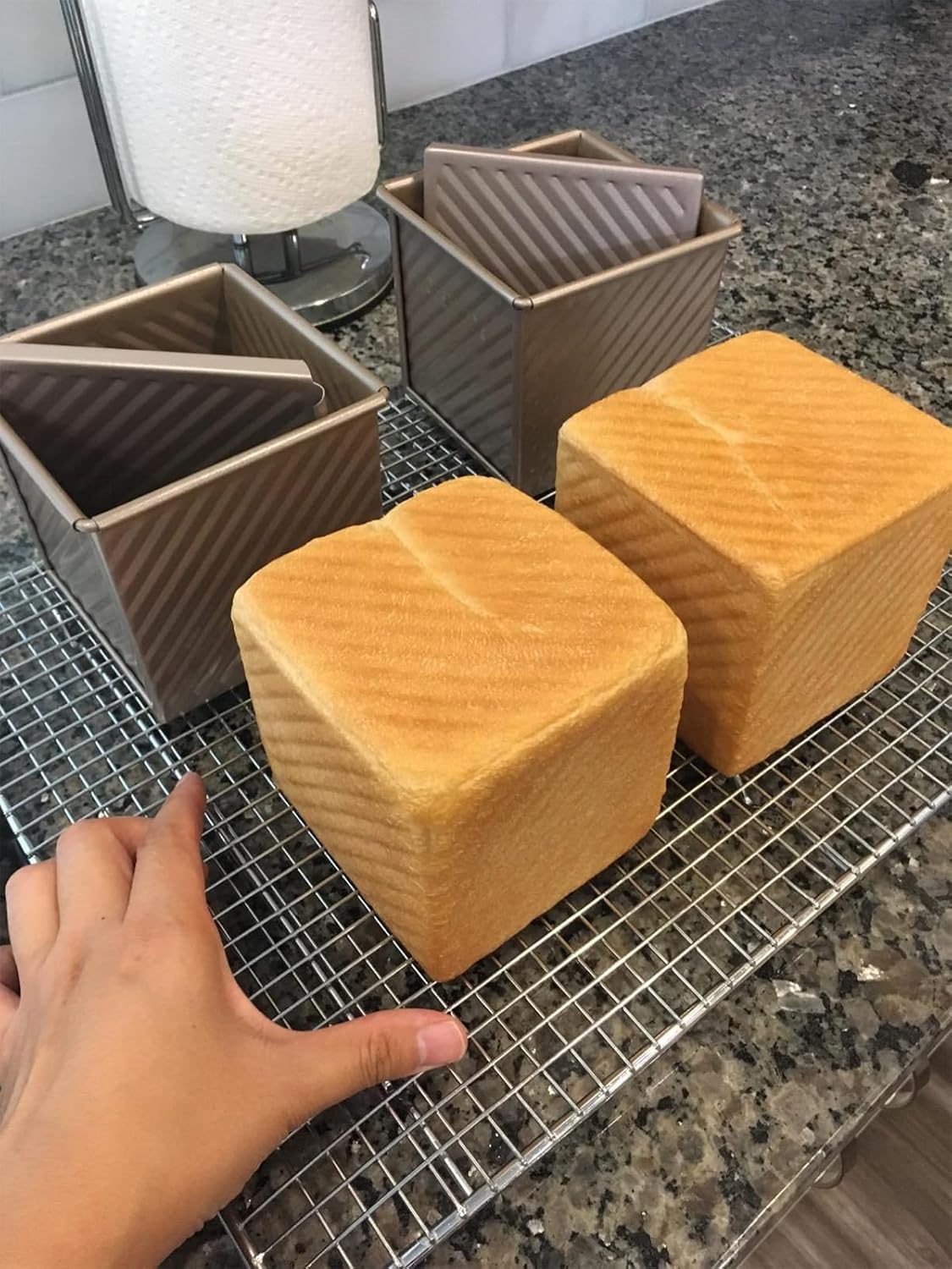 2 mini Pullman bread pans with lids, 0.55Lb non stick rectangular flat toaster box, 3.9x4.7x4.3 inches for oven baking (champagne gold) - Image 6