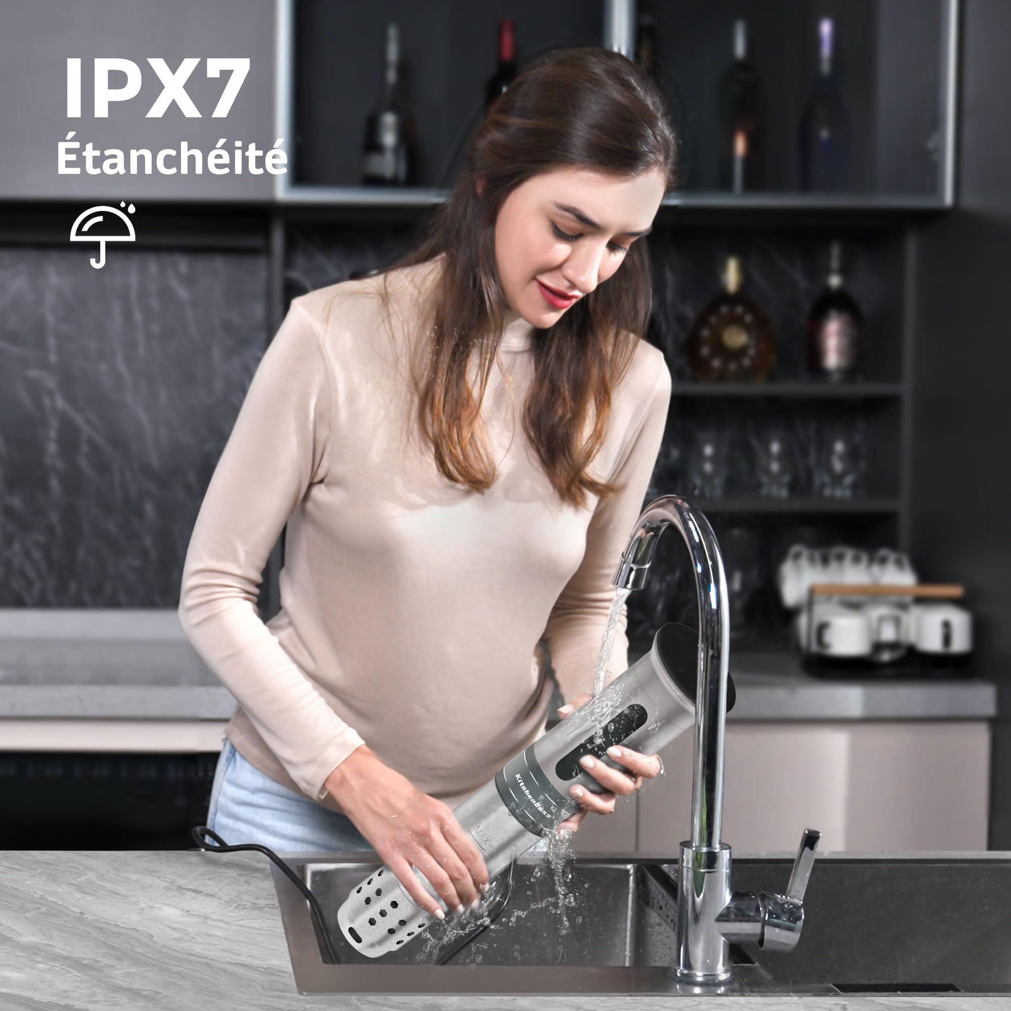 KitchenBoss Thermoplongeur Wi-Fi Cuisson Sous Vide: 1100W Cuiseur Sous Vide IPX7 Imperméable à l'eau d'Immersion de Cuisinière Thermostat Réglable LED Thermo Plongeur