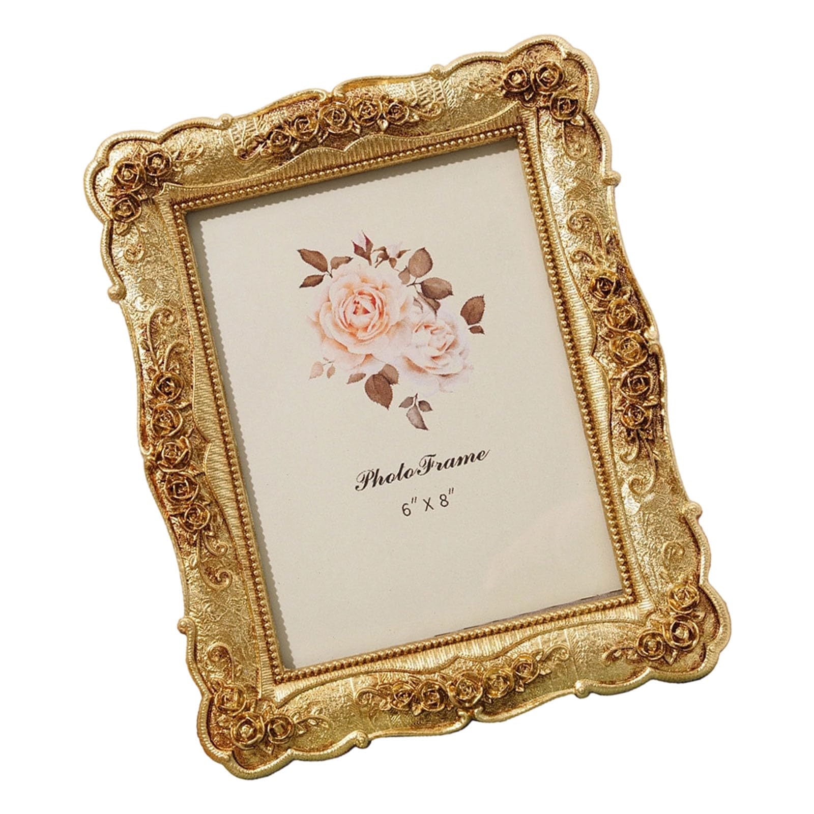 Florals Embossing Resin Picture Frame Antique Golden Photo Frame with Glass Front for Wall Hanging or Tabletop Display Resin Tabletop Photo