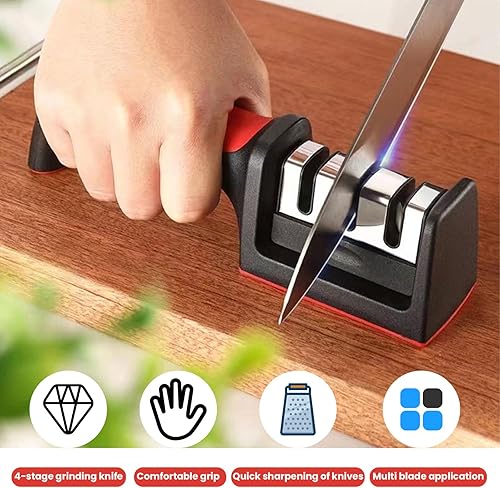 Miniatura 4 de Afilador de cuchillos de mano de 4 etapas, afilador de cuchillos de cocina y bolsillo para cuchillos de acero cerámico y tijeras, reparación y