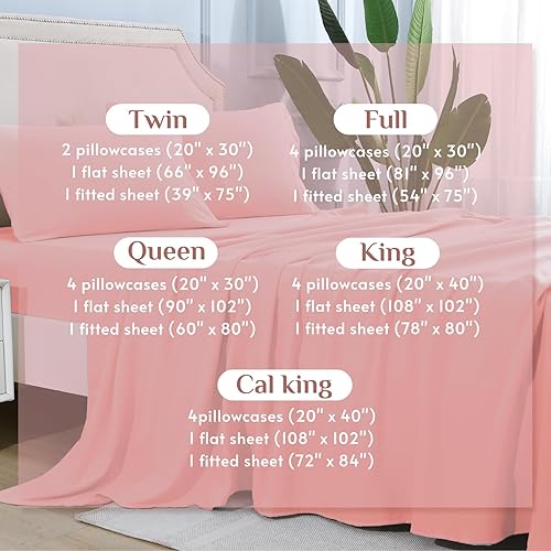 Miniatura 7 de JOLLYVOGUE Juego de sábanas de 6 piezas PinkQueen, sábanas tamaño Queen para dormitorio con bolsillo profundo, sin arrugas y refrescante, juego de