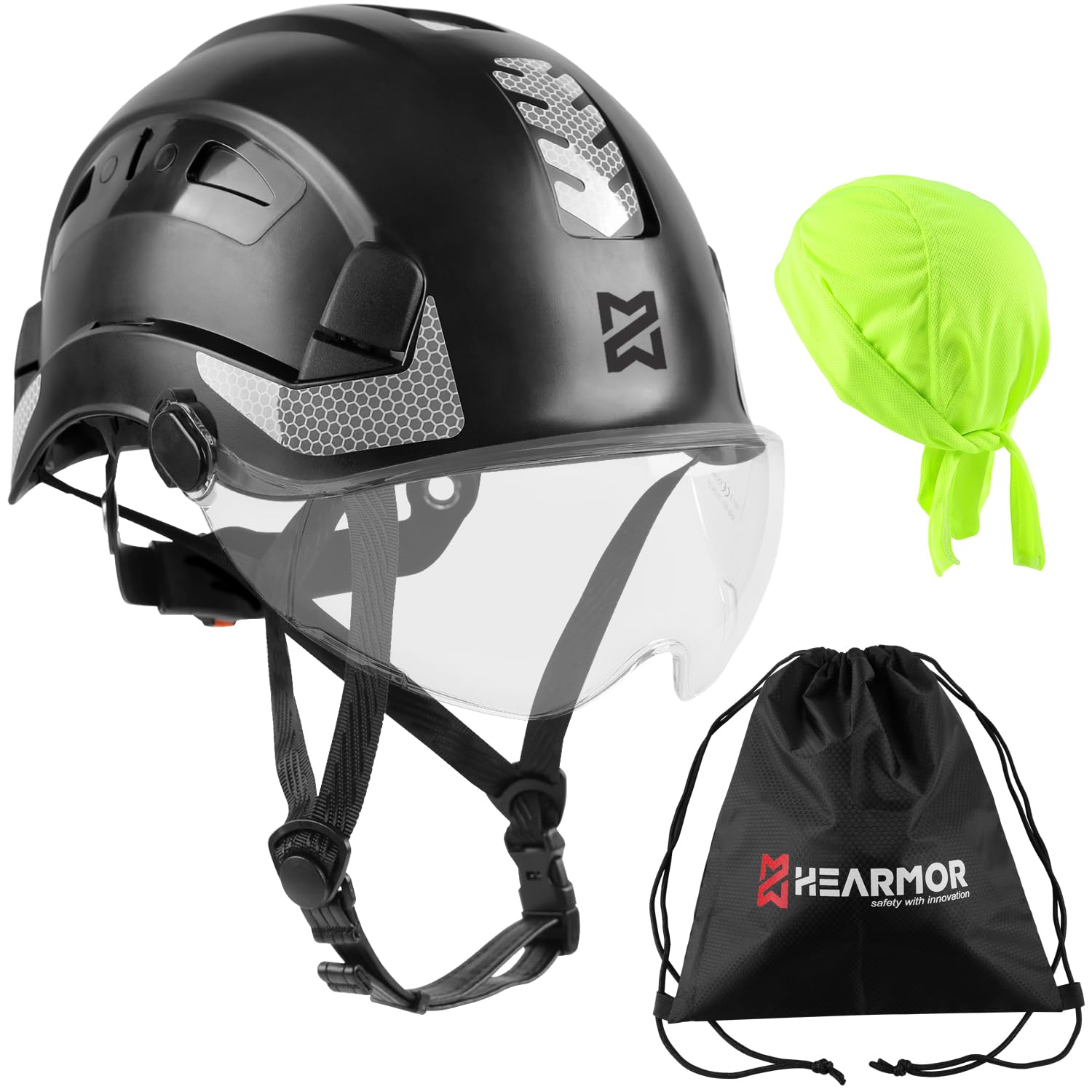 HEARMOR Industrial Helmet for Working at Heights, Adult Construction Helmet Passed EN12492 Certification, EN397 Shock Absorption and Penetration Resistance Test, with Clear or Tinted Visor