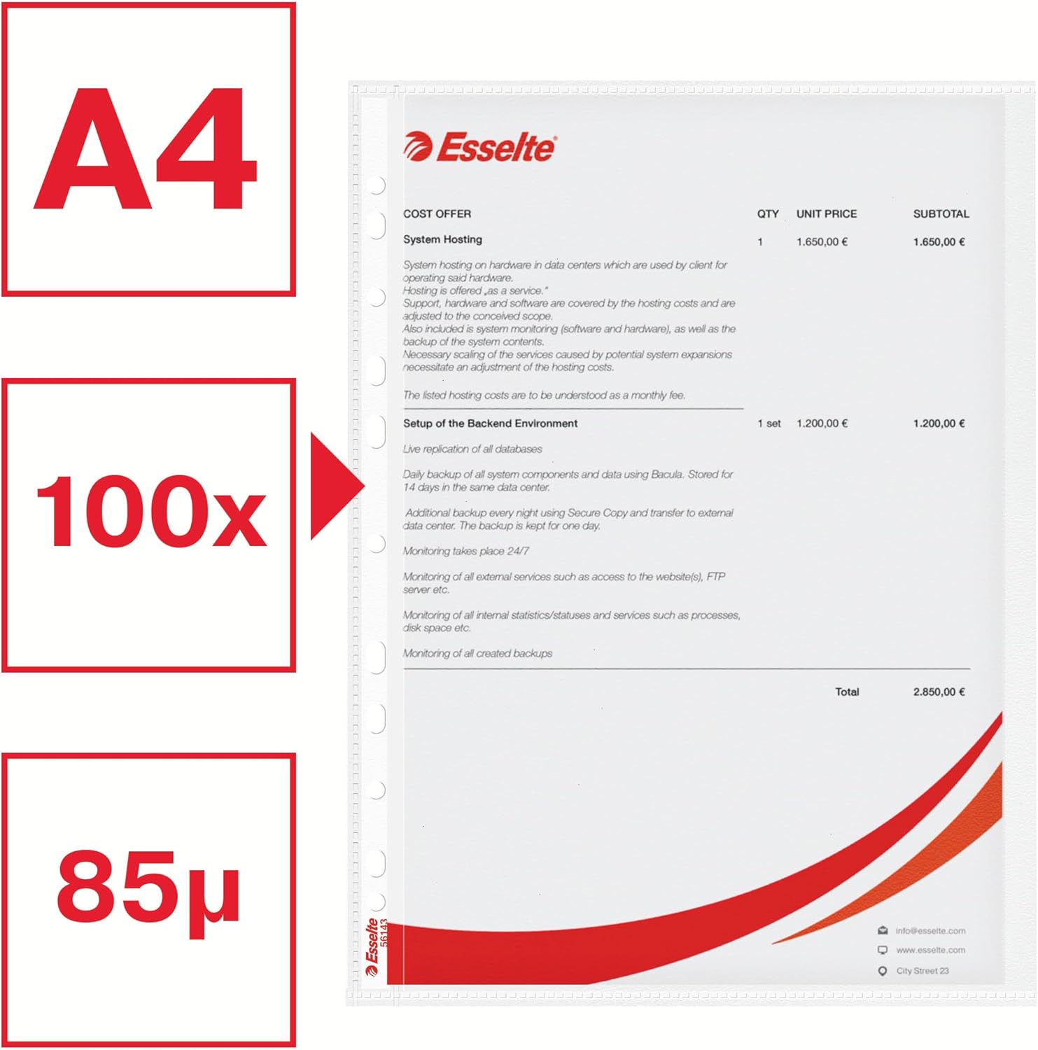 Esselte Universal 56143 Envelopes, Office Embossed A4, Pack of 100, Clear