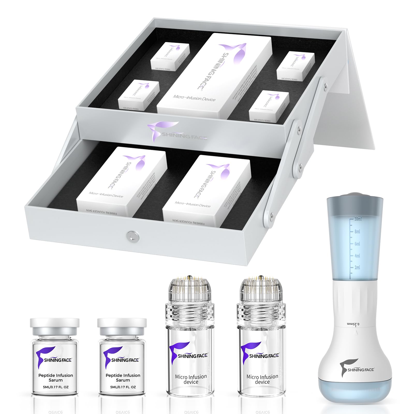 Photo 1 of Micro Infusion Skincare System - 0.25mmFacial Stamp with Collagen Peptide & Hyaluronic Acid Serum for At Home Glow-1 Month Supply