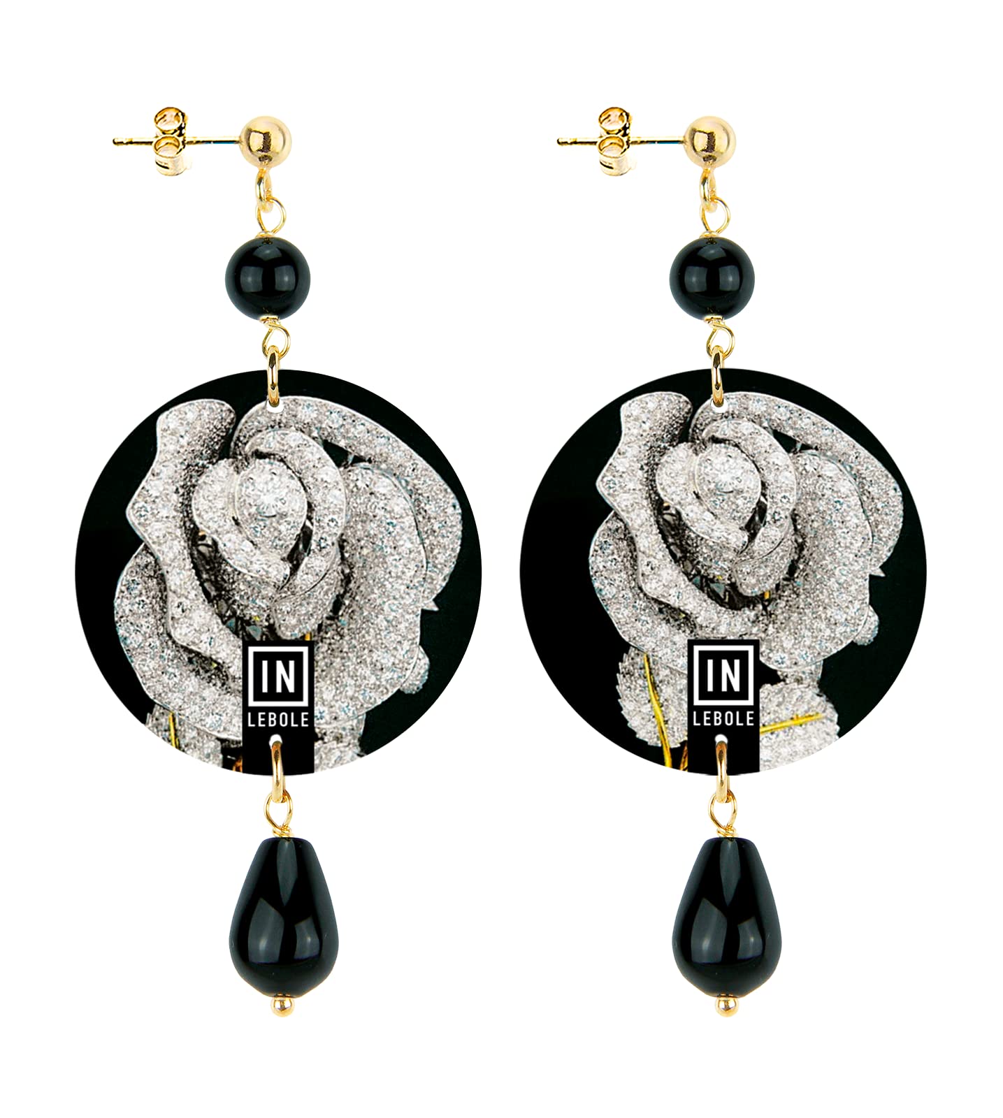 Collezione The Circle Piccoli Fondo Nero Orecchini da Donna in Ottone Pietra Nero