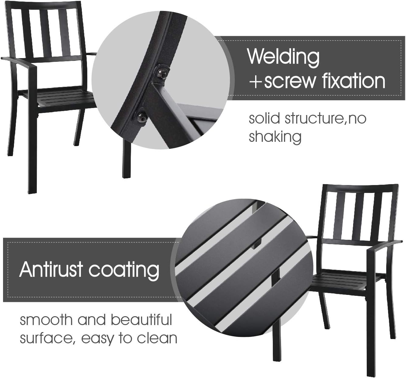 MFSTUDIO 2 Piece Patio Wrought Iron Dining Seating Chair - Supports 300 LBS,(Black) : Patio, Lawn & Garden