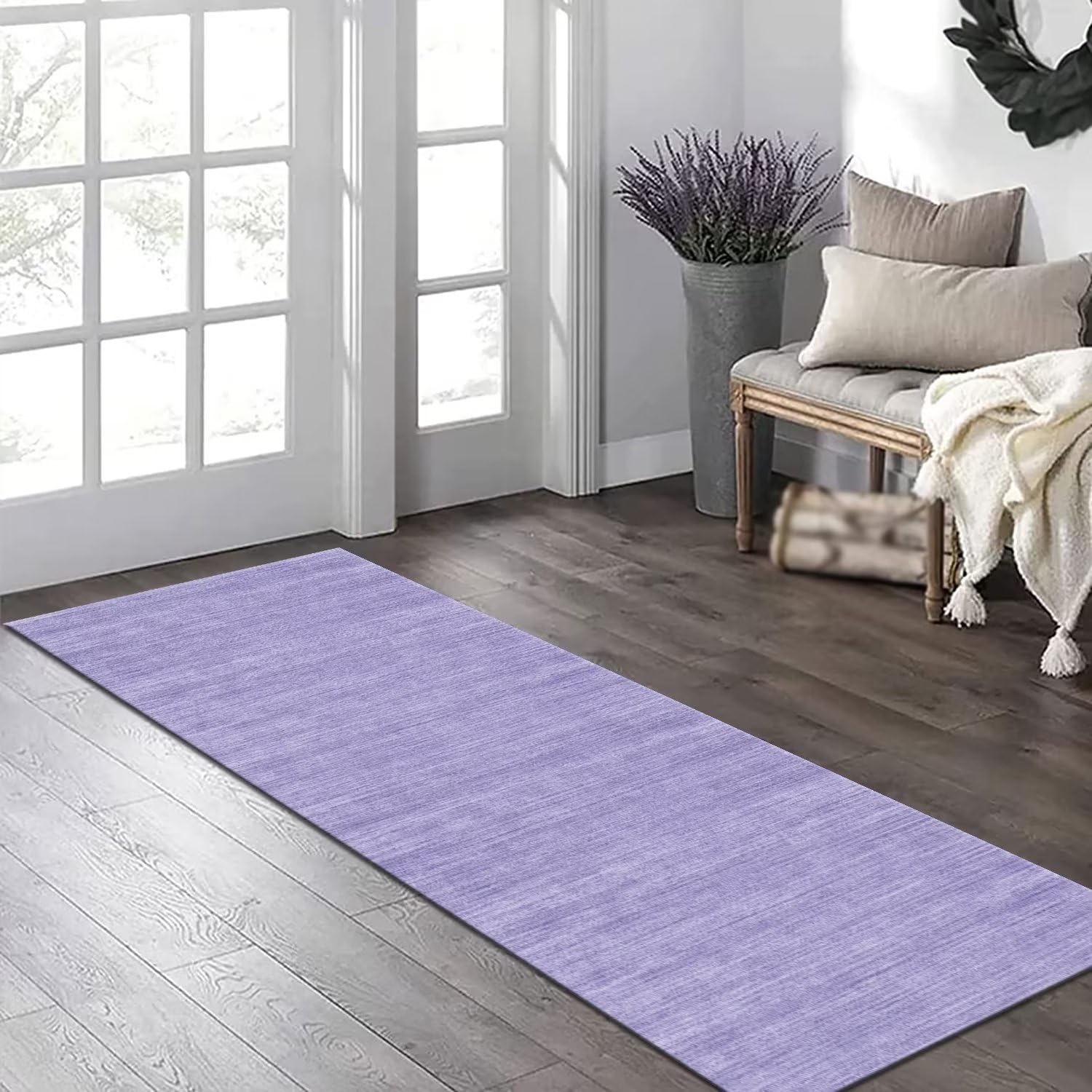 Bieżnik dywanowy długi do przedpokoju, antypoślizgowy dywan maty, chodnik kuchenny, 80 x 300 cm, fioletowy, abstrakcyjny dywan na korytarz, można prać, sprzedawany na metry, do salonu, sypialni,